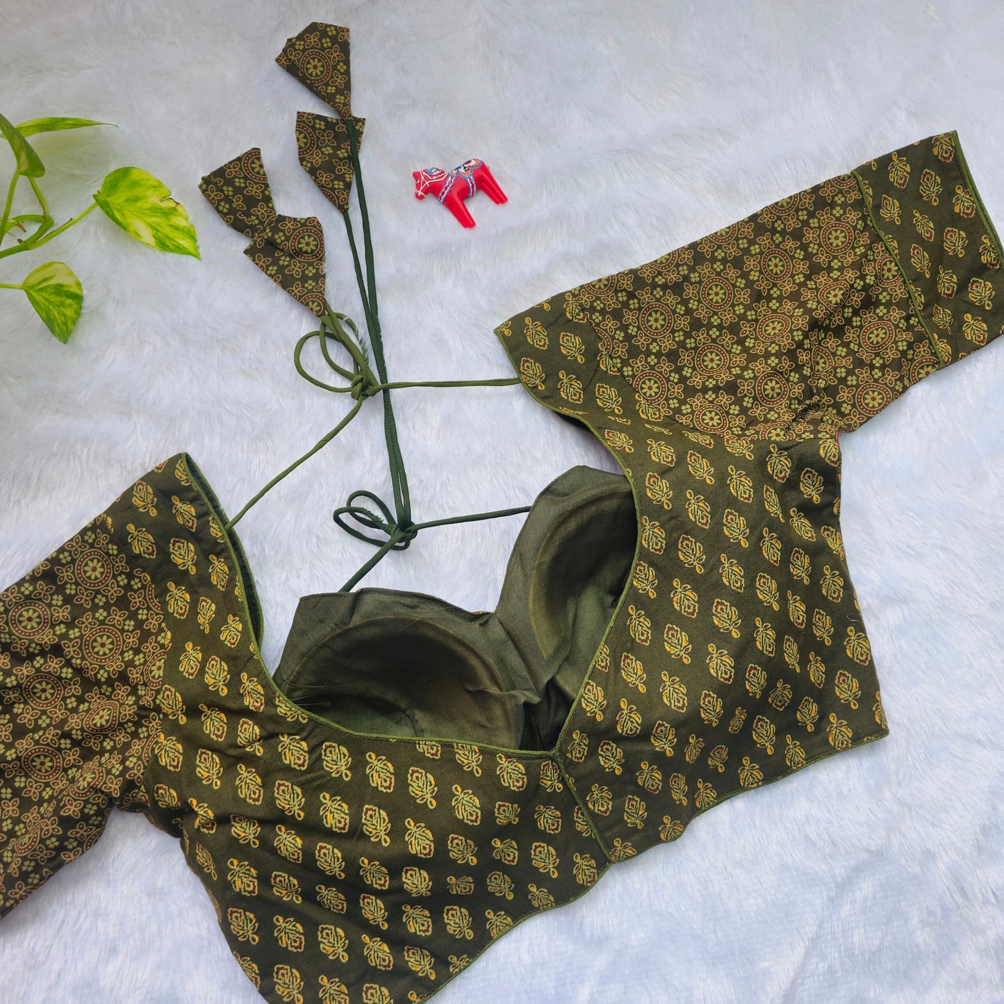 Mehendi Green Ajrakh Masaba Cut Blouse - Type 1