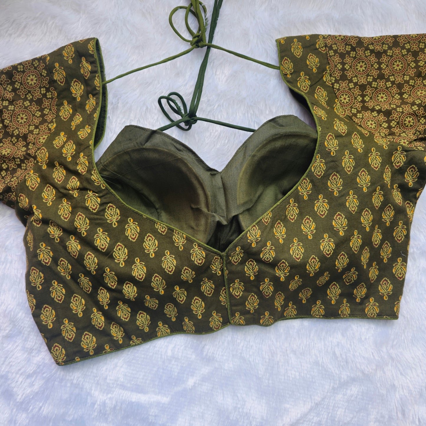 Mehendi Green Ajrakh Masaba Cut Blouse - Type 1