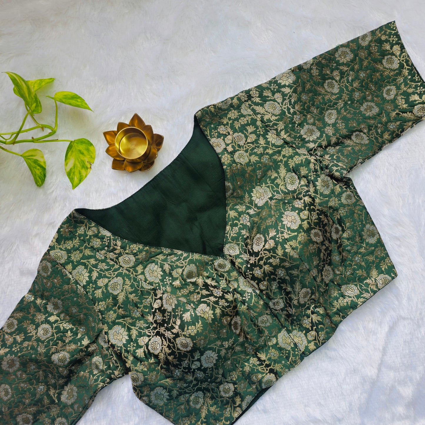Bottle Green Brocade Blouse