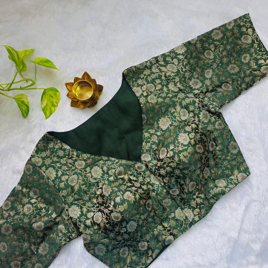 Bottle Green Brocade Blouse