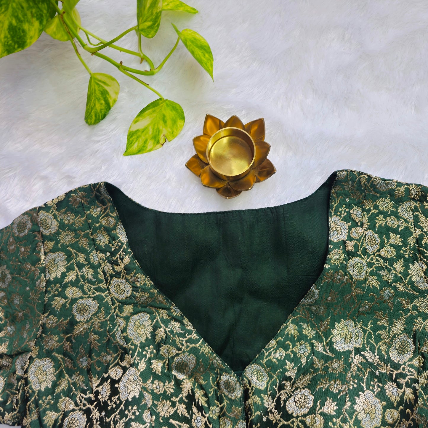 Bottle Green Brocade Blouse