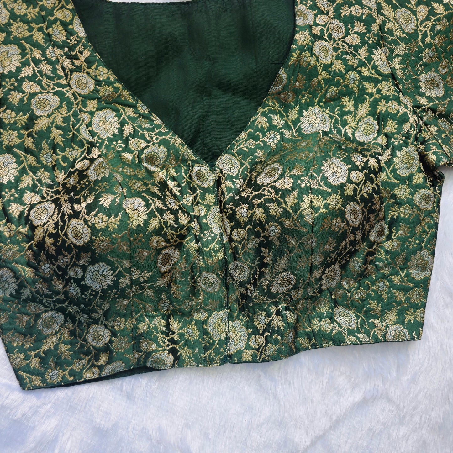 Bottle Green Brocade Blouse