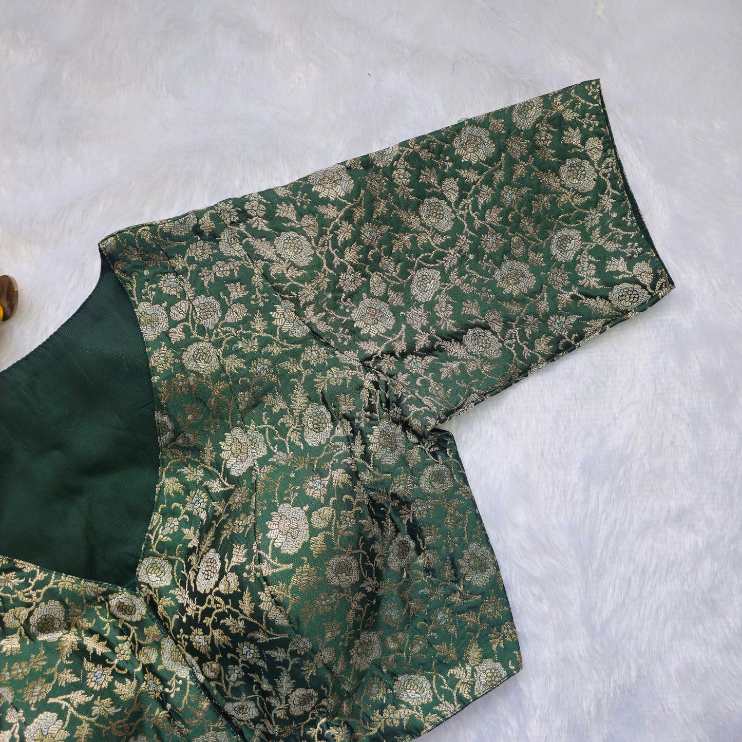 Bottle Green Brocade Blouse
