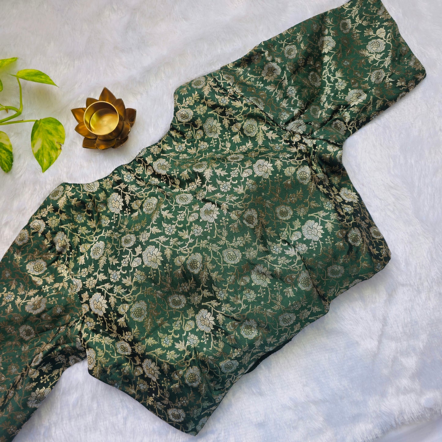 Bottle Green Brocade Blouse