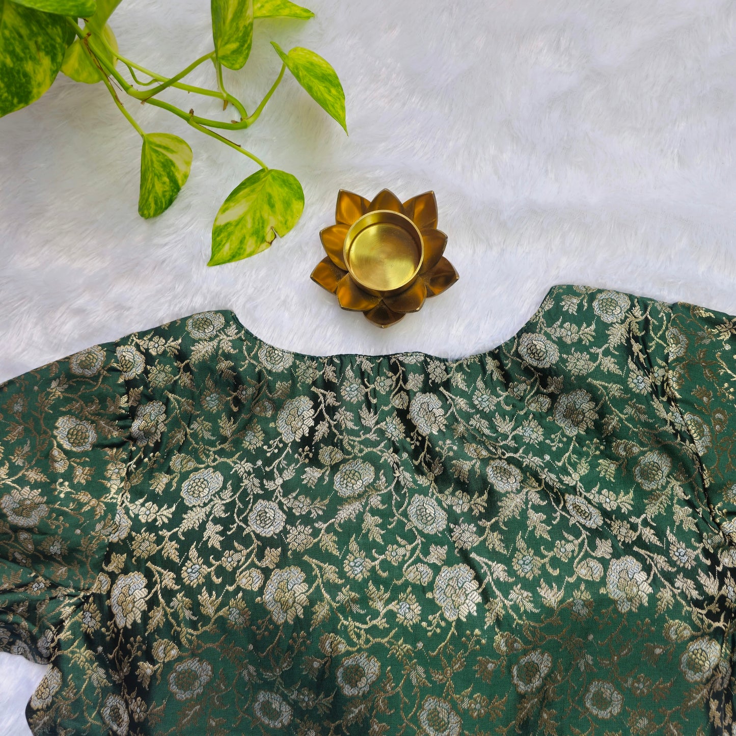 Bottle Green Brocade Blouse