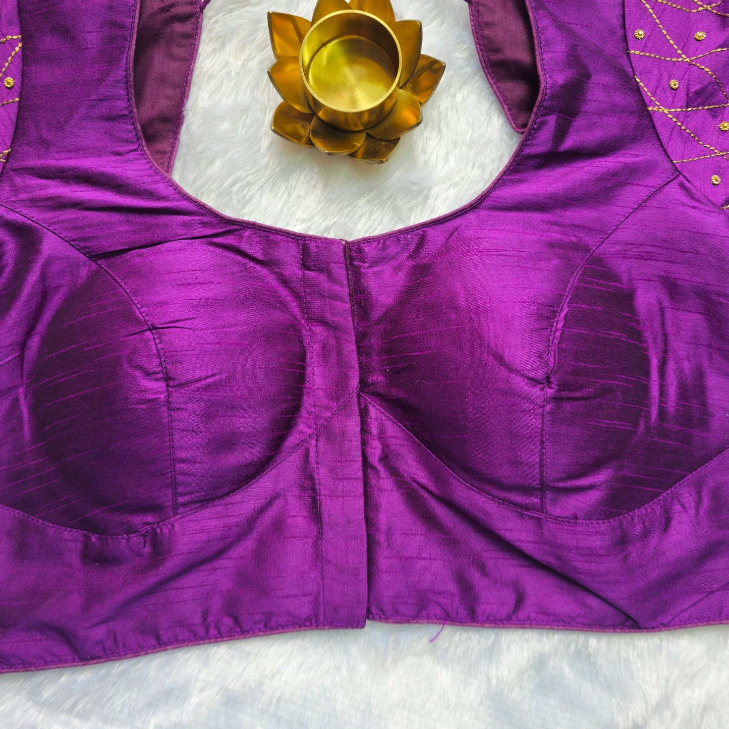 Purple Raw Silk Simple Embroidery Blouse