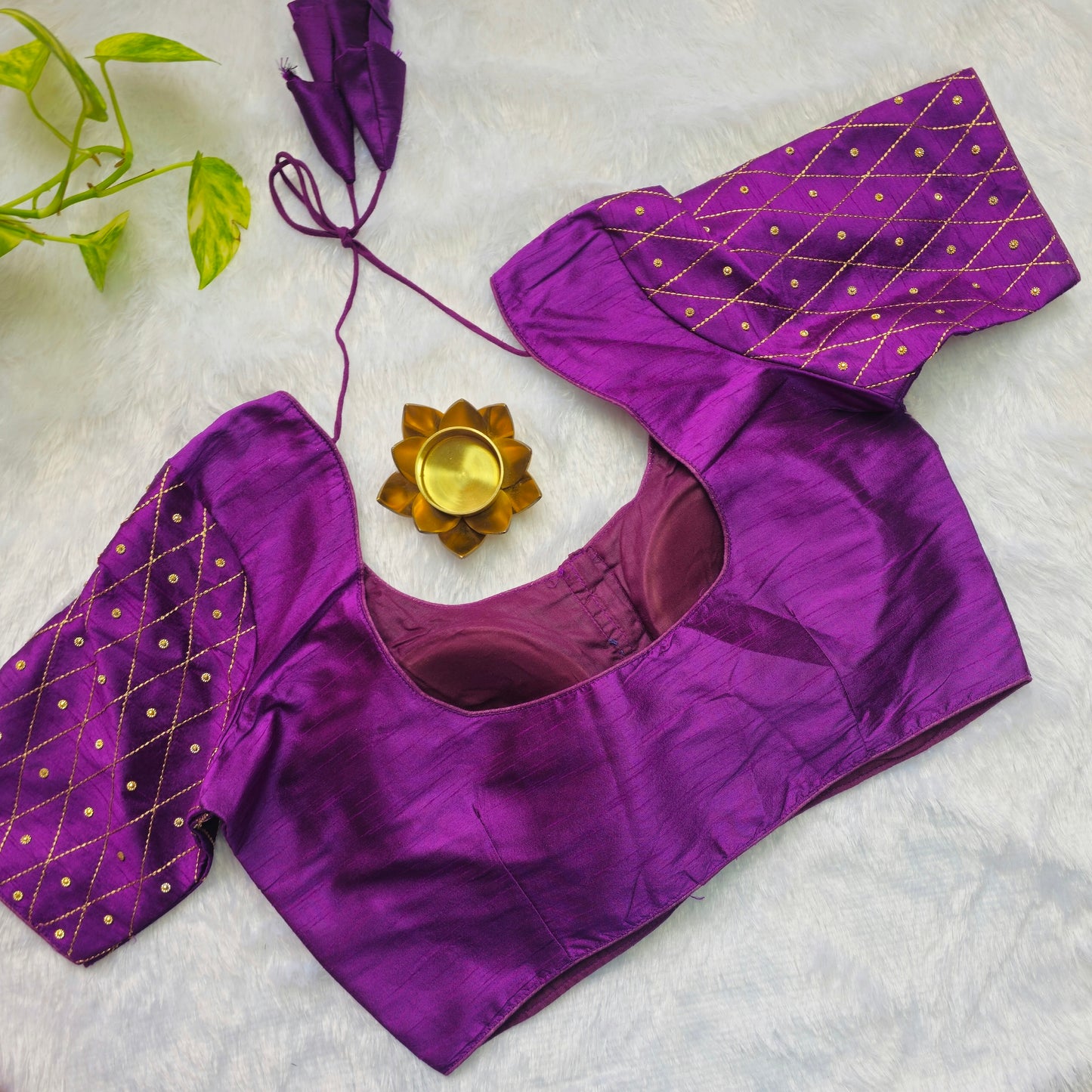 Purple Raw Silk Simple Embroidery Blouse