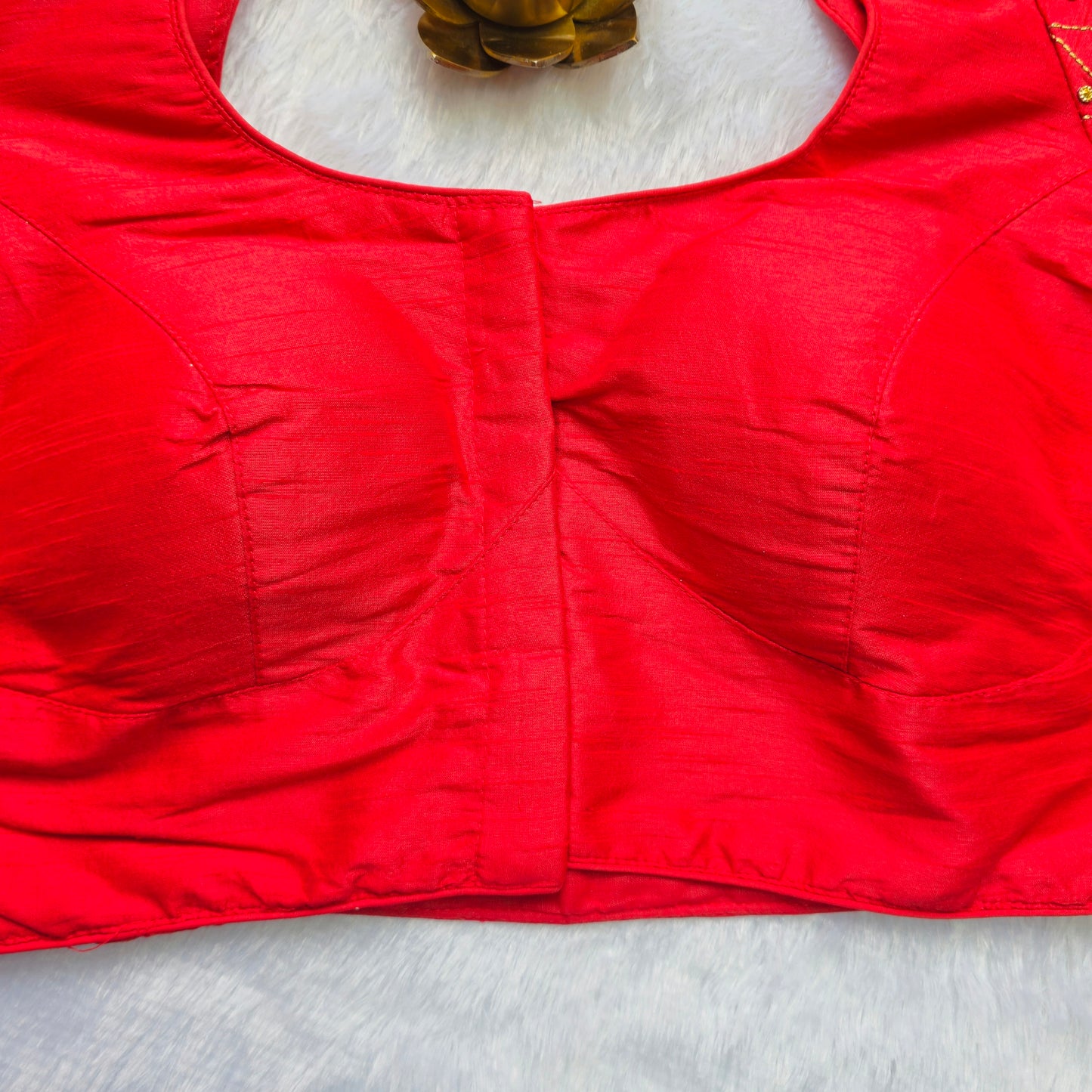 Red Raw Silk Simple Embroidery Blouse