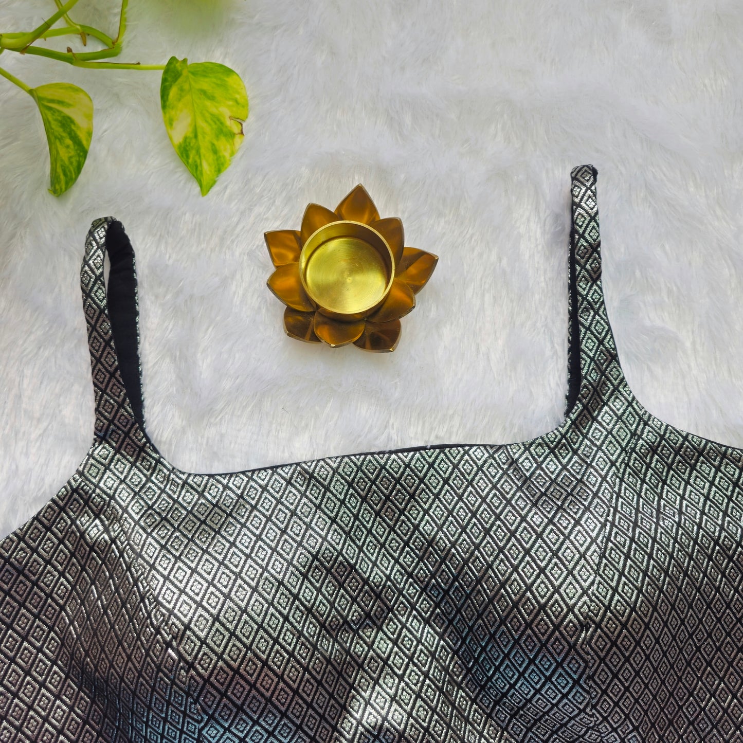 Black with Silver Zari Bollywood style Brocade Blouse