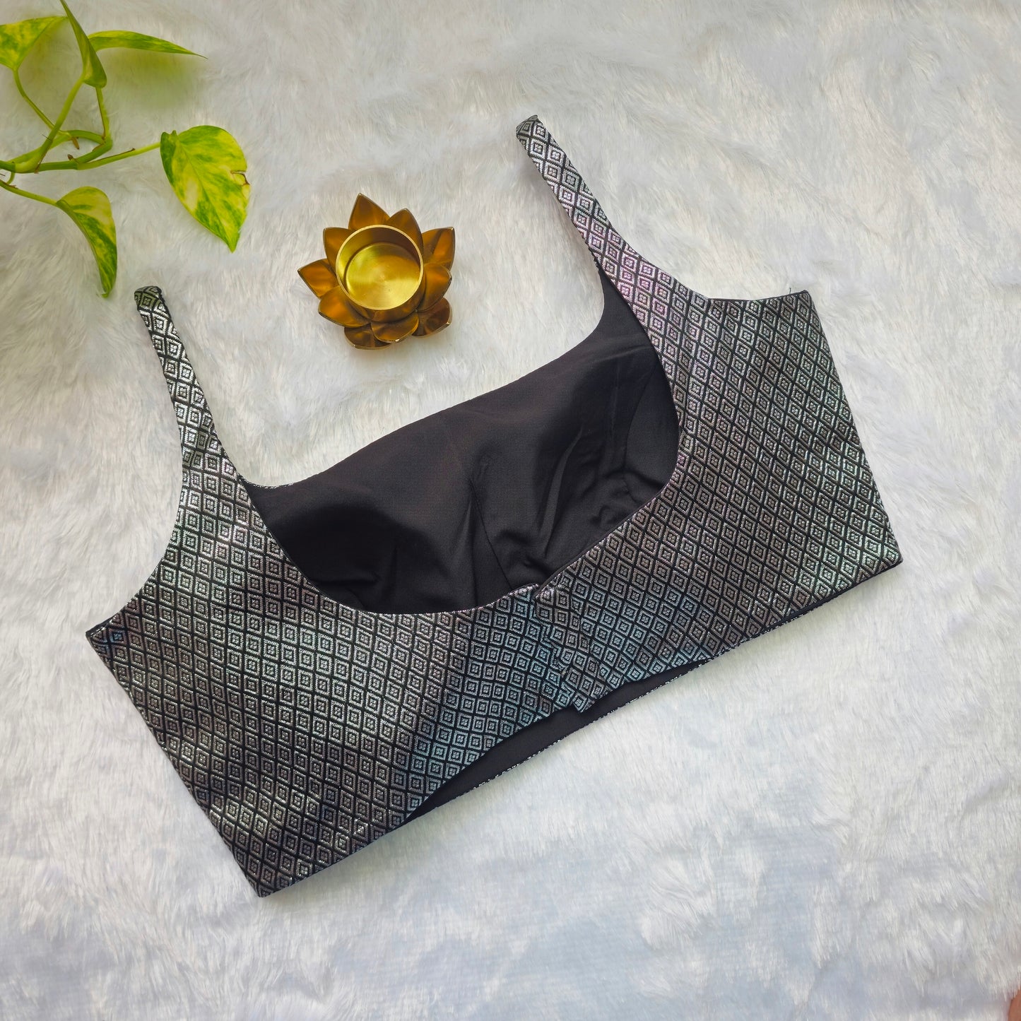 Black with Silver Zari Bollywood style Brocade Blouse