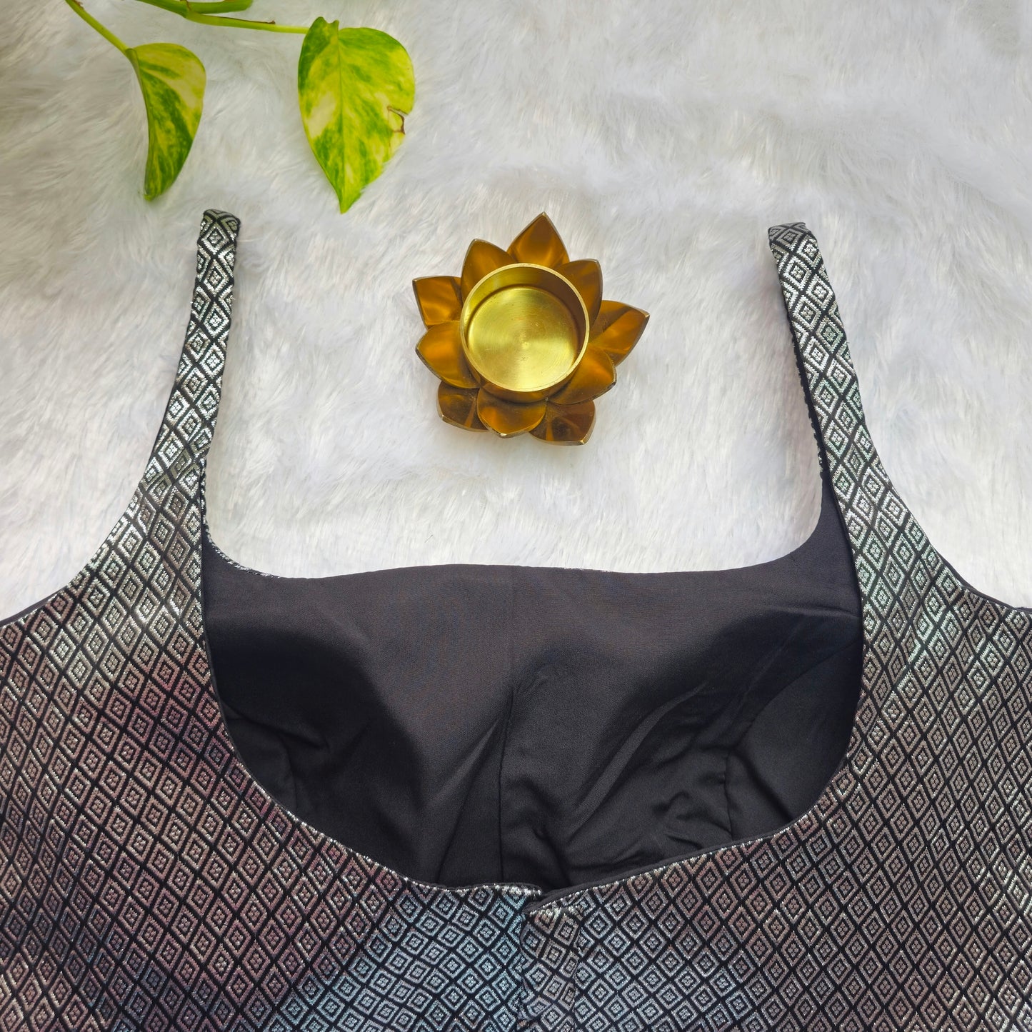 Black with Silver Zari Bollywood style Brocade Blouse