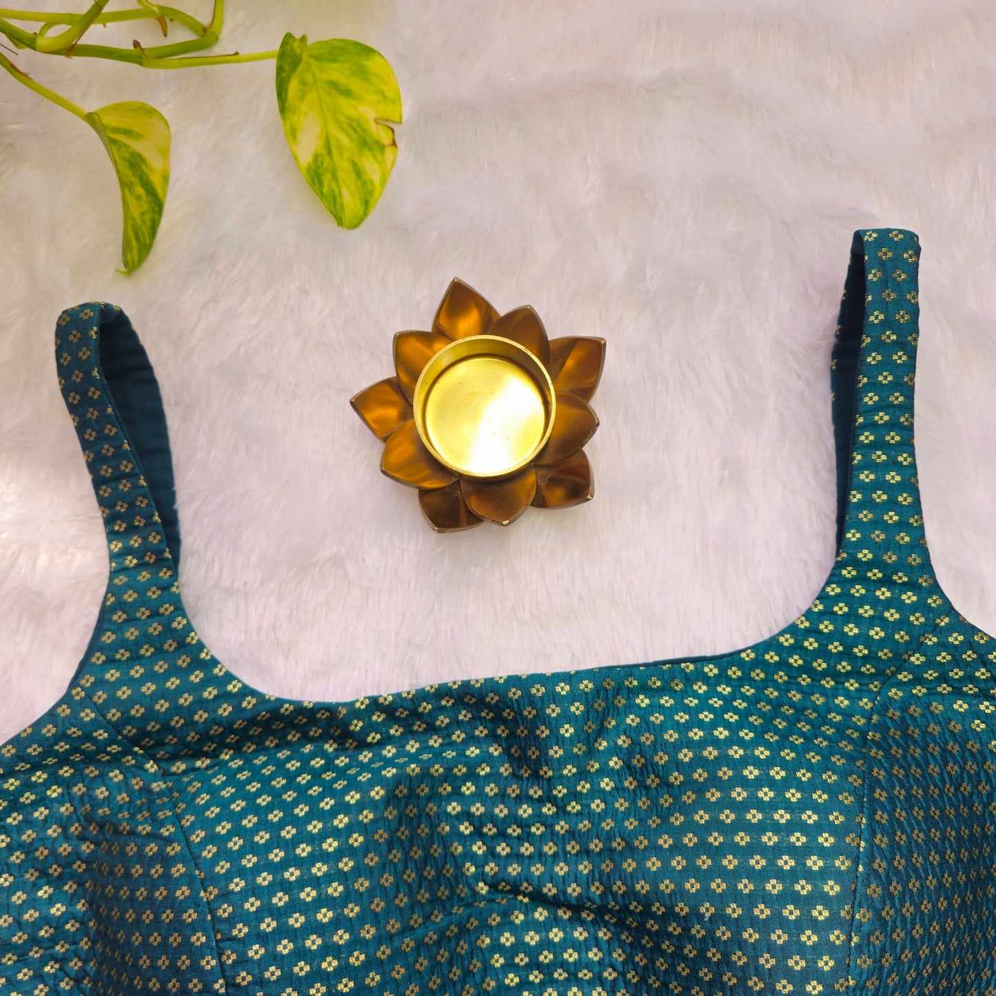 Green with Gold Zari Bollywood style Brocade Blouse