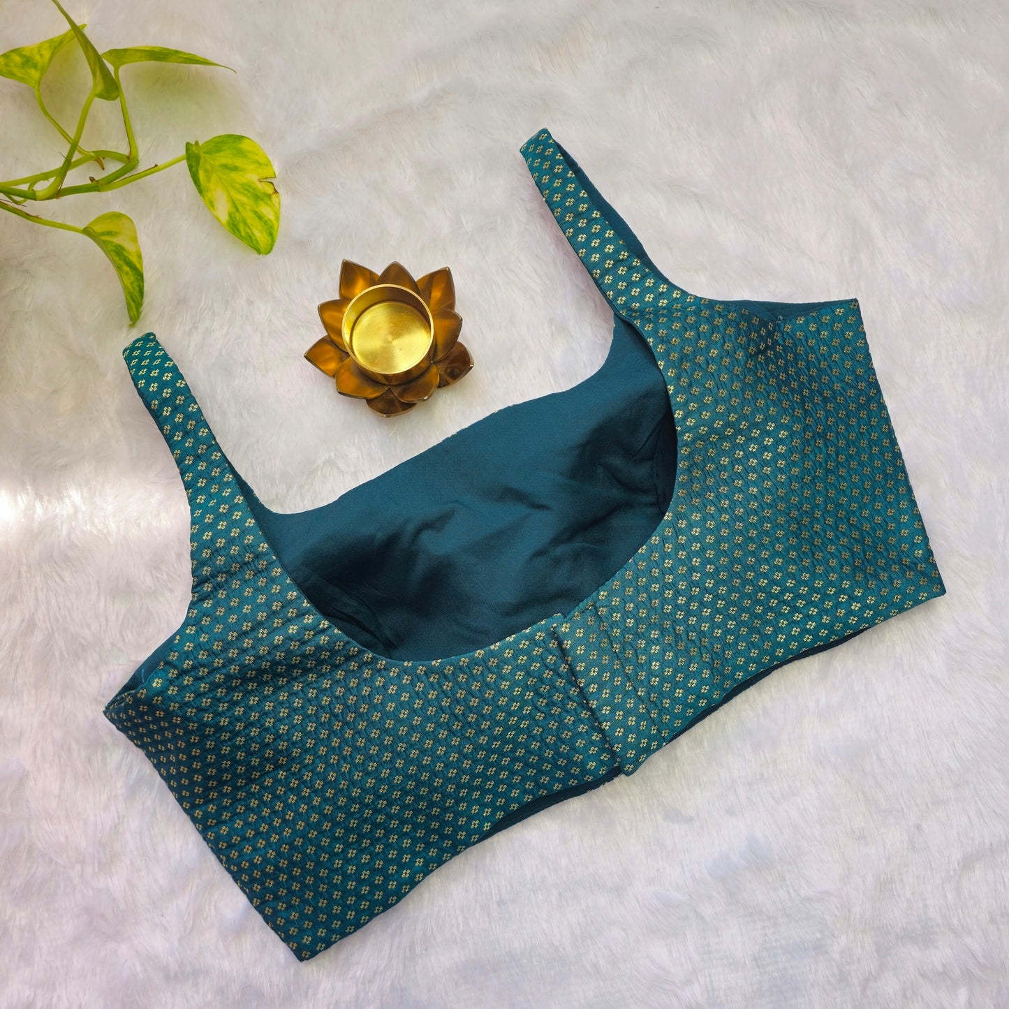 Green with Gold Zari Bollywood style Brocade Blouse