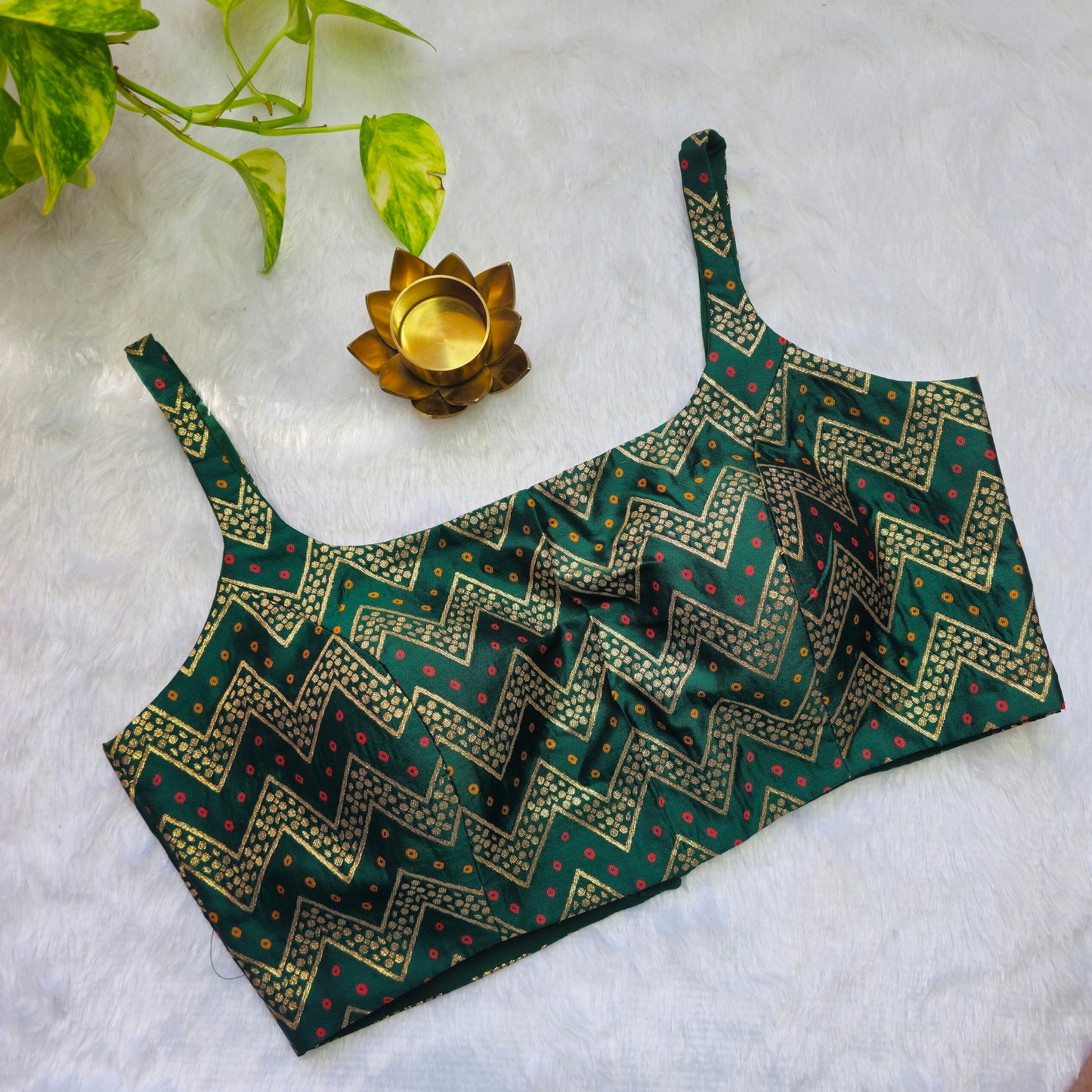 Dark Green Bollywood style Brocade Blouse