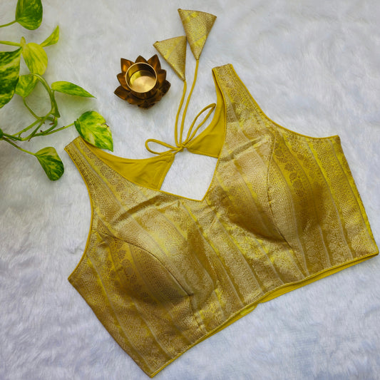 Lemon Gold Tissue Sleeveless Blouse(Attachable Sleeves)