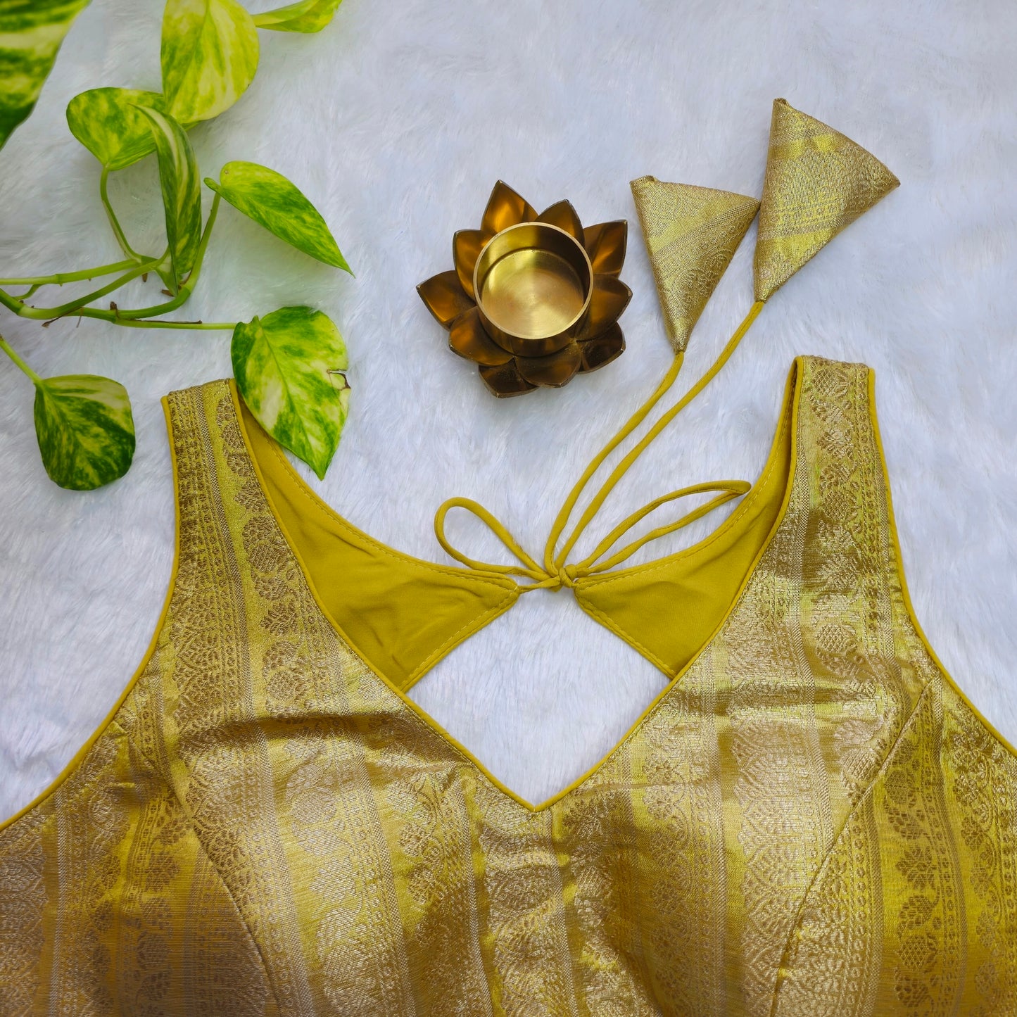 Lemon Gold Tissue Sleeveless Blouse(Attachable Sleeves)
