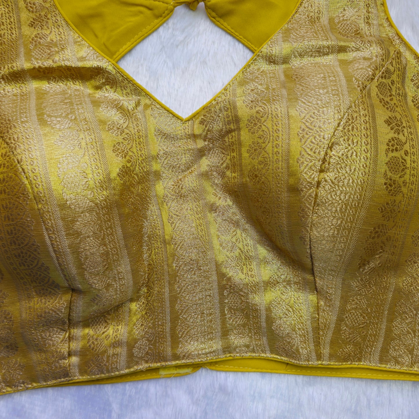 Lemon Gold Tissue Sleeveless Blouse(Attachable Sleeves)