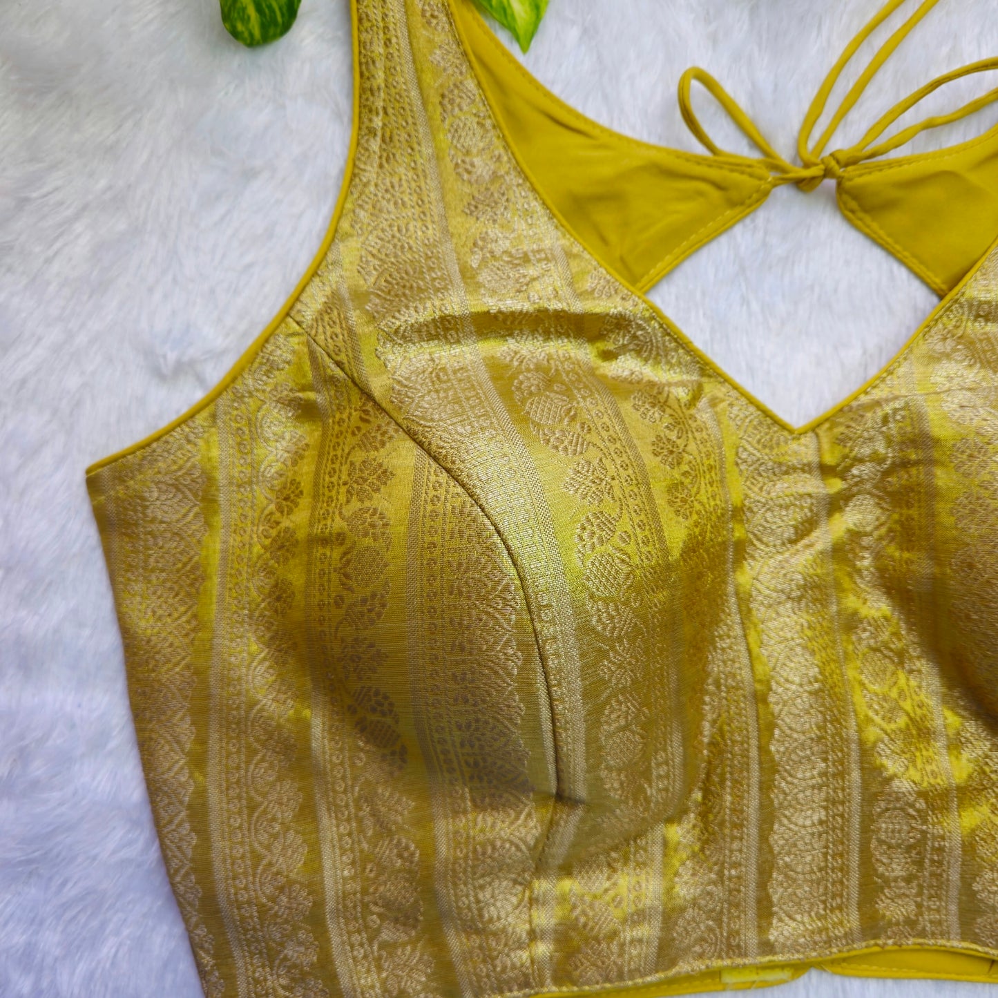 Lemon Gold Tissue Sleeveless Blouse(Attachable Sleeves)