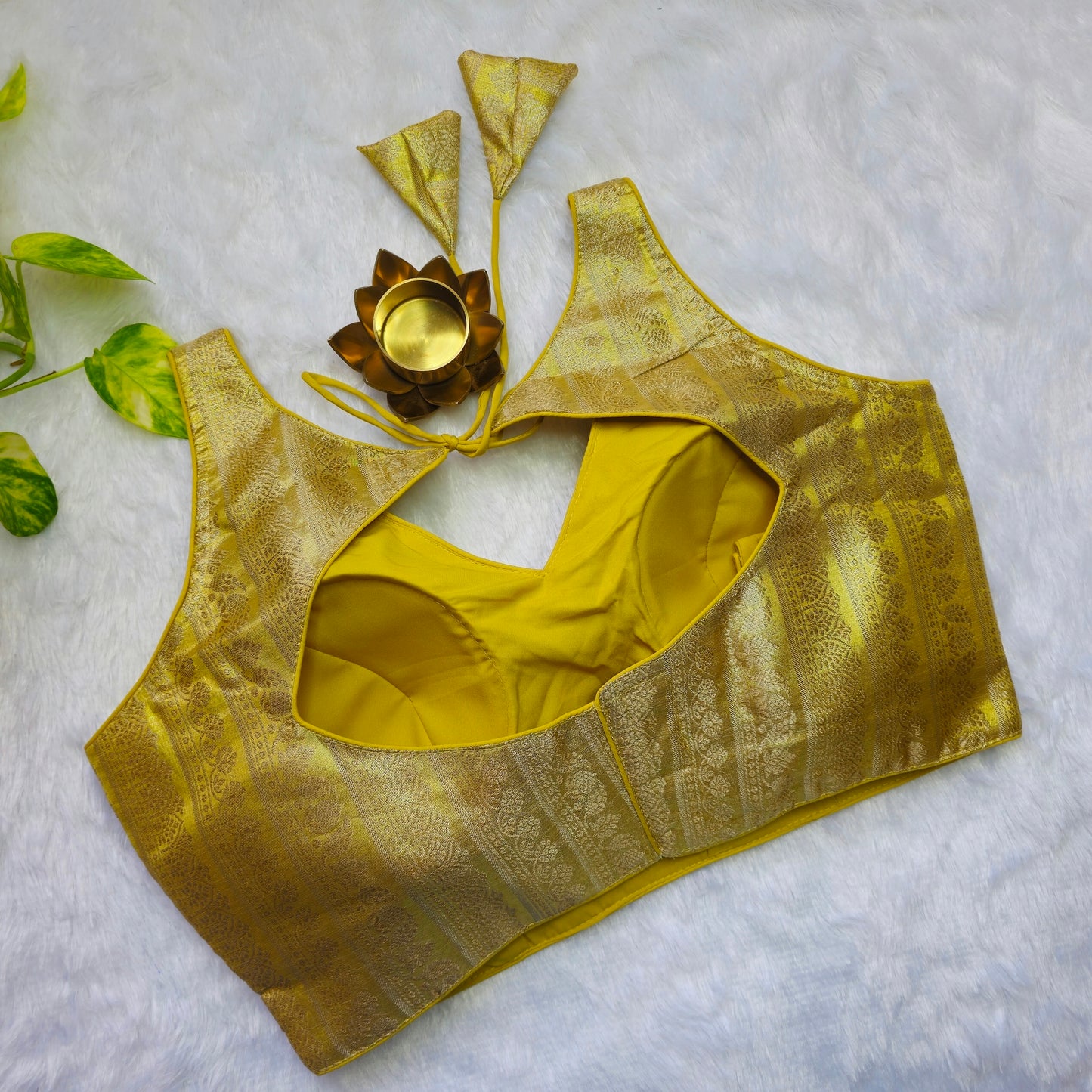 Lemon Gold Tissue Sleeveless Blouse(Attachable Sleeves)