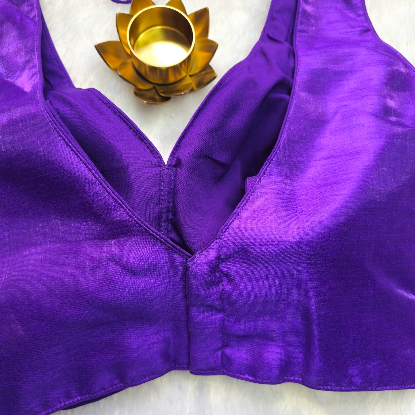 Purple Artificial Silk Sleeveless Blouse(Attachable Sleeves)