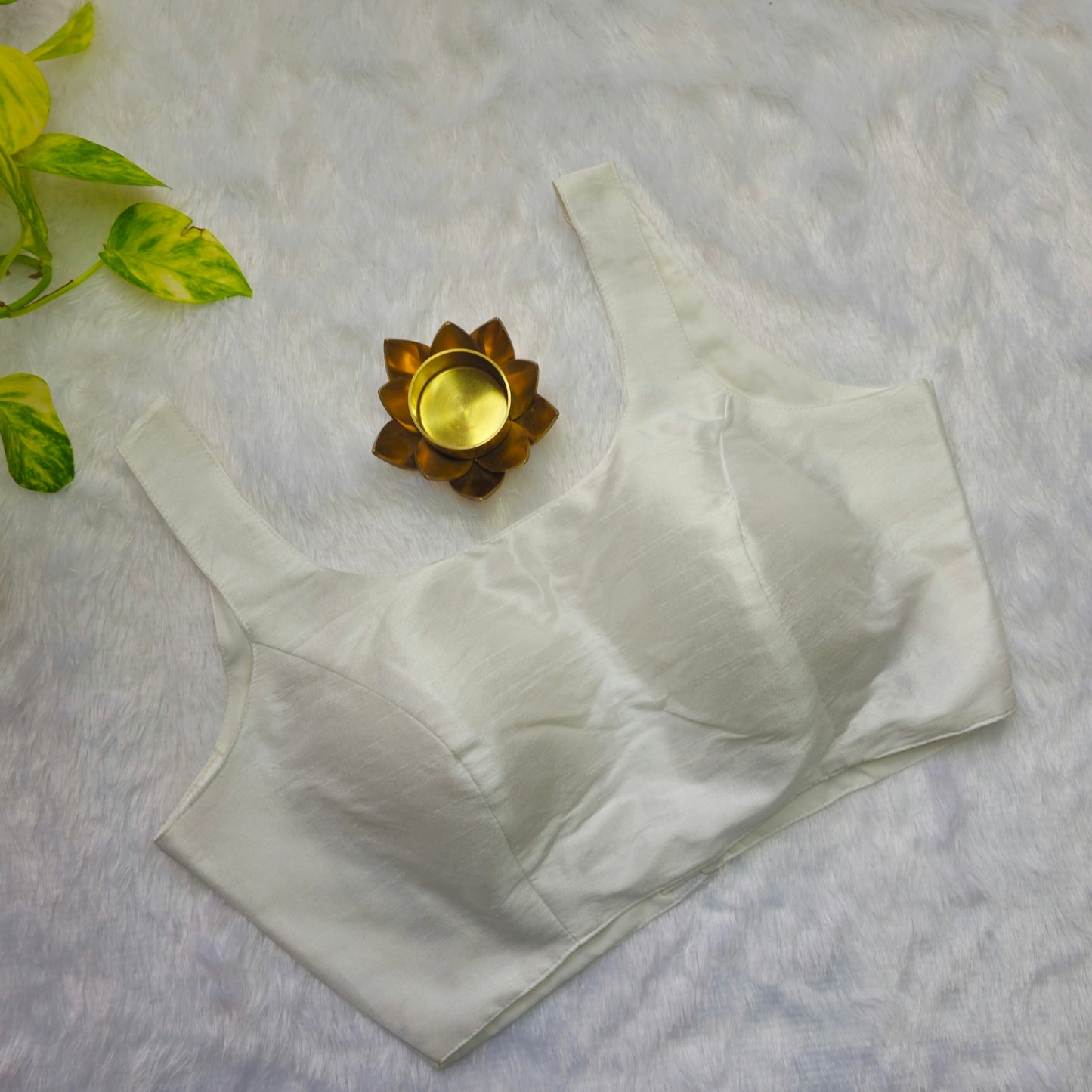 White Artificial Silk Sleeveless Blouse