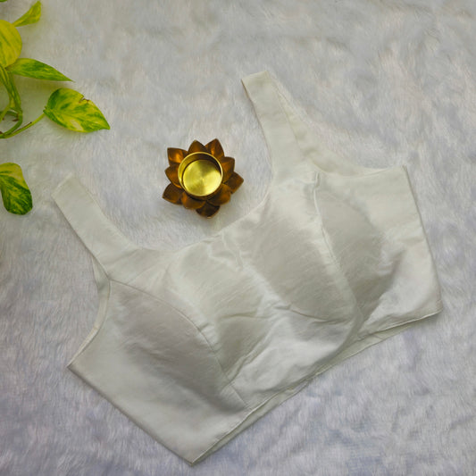 White Artificial Silk Sleeveless Blouse