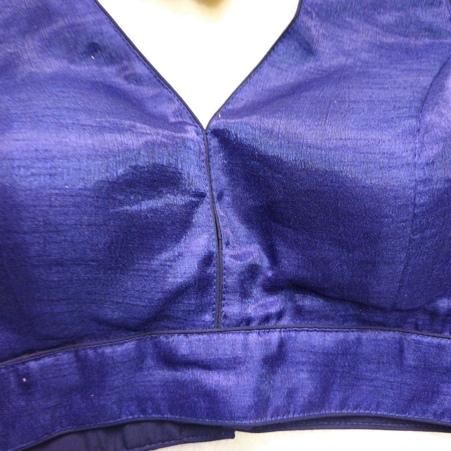 Navy Blue Artificial Silk Sleeveless Blouse(Attachable Sleeves)