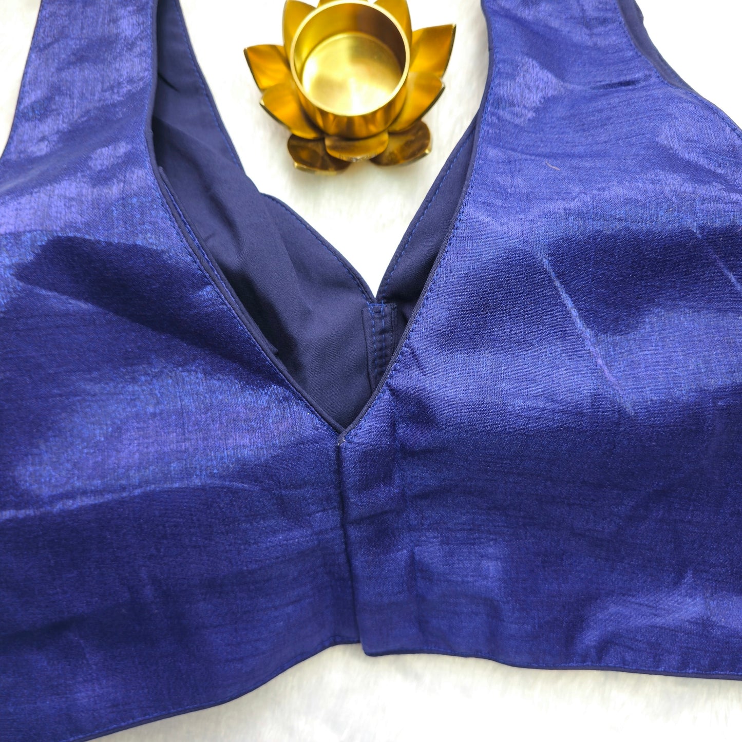 Navy Blue Artificial Silk Sleeveless Blouse(Attachable Sleeves)