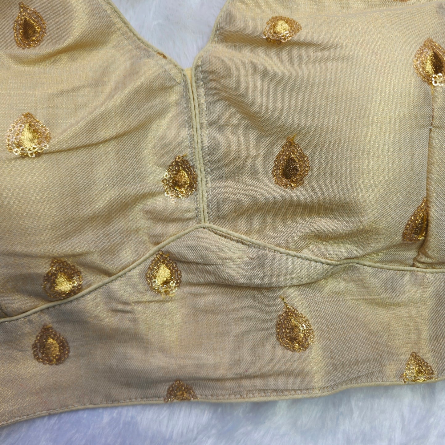Creamish Gold Tissue Sleeveless Blouse(Attachable Sleeves)