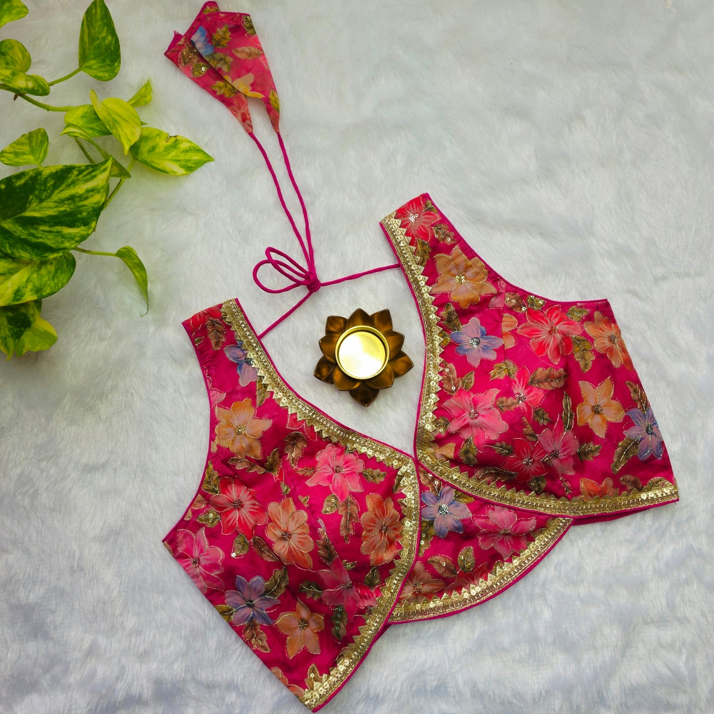 Pink Floral Organza Sabyasachi Blouse(Attachable Sleeves)