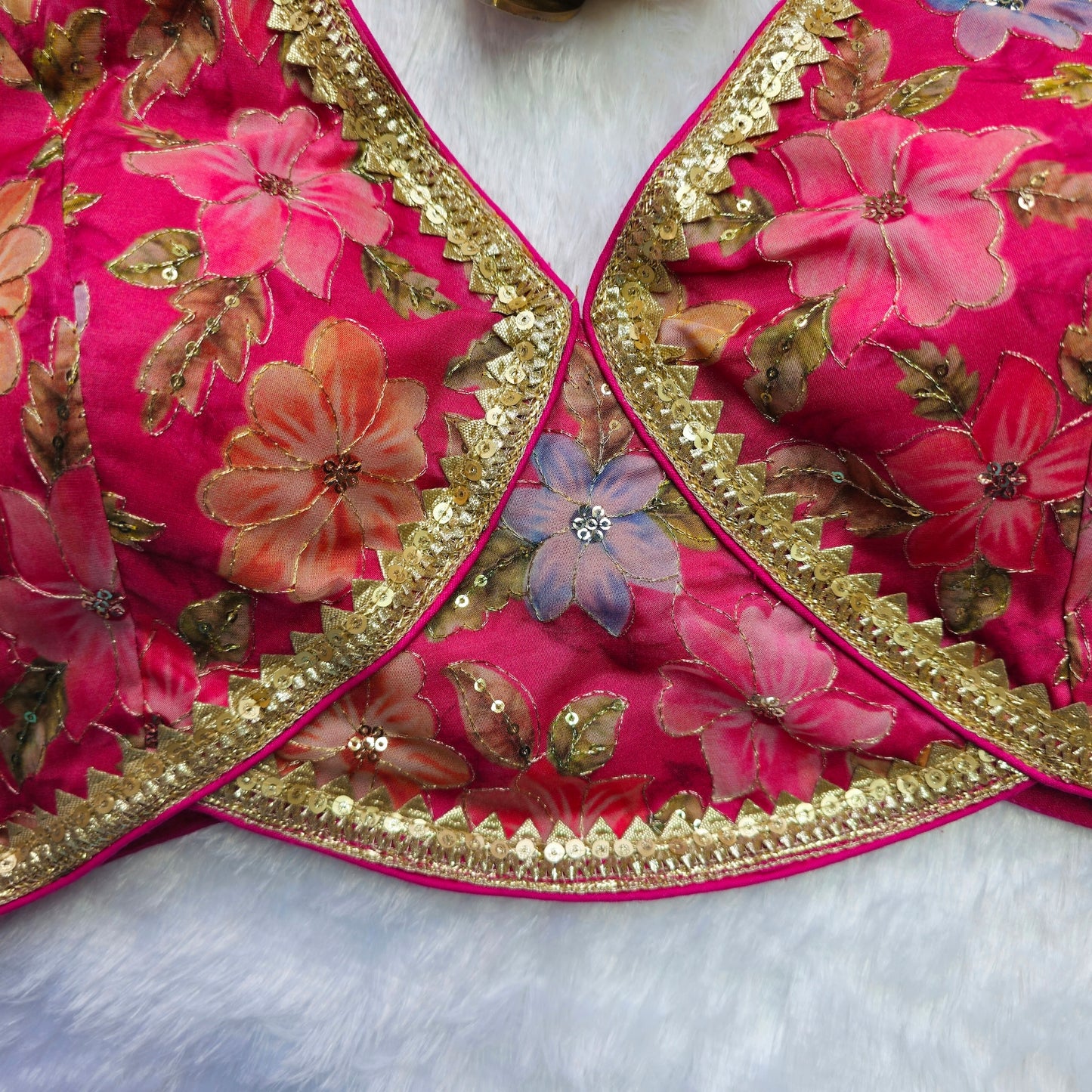 Pink Floral Organza Sabyasachi Blouse(Attachable Sleeves)