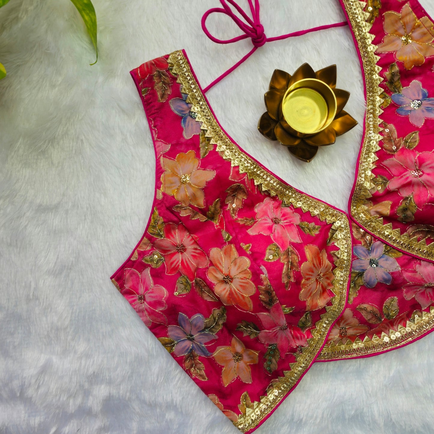 Pink Floral Organza Sabyasachi Blouse(Attachable Sleeves)