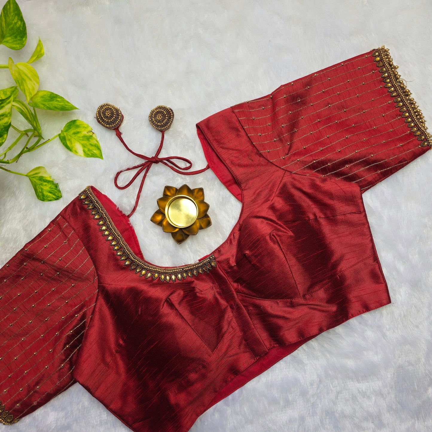 Maroon Raw Silk Aari Handwork Blouse