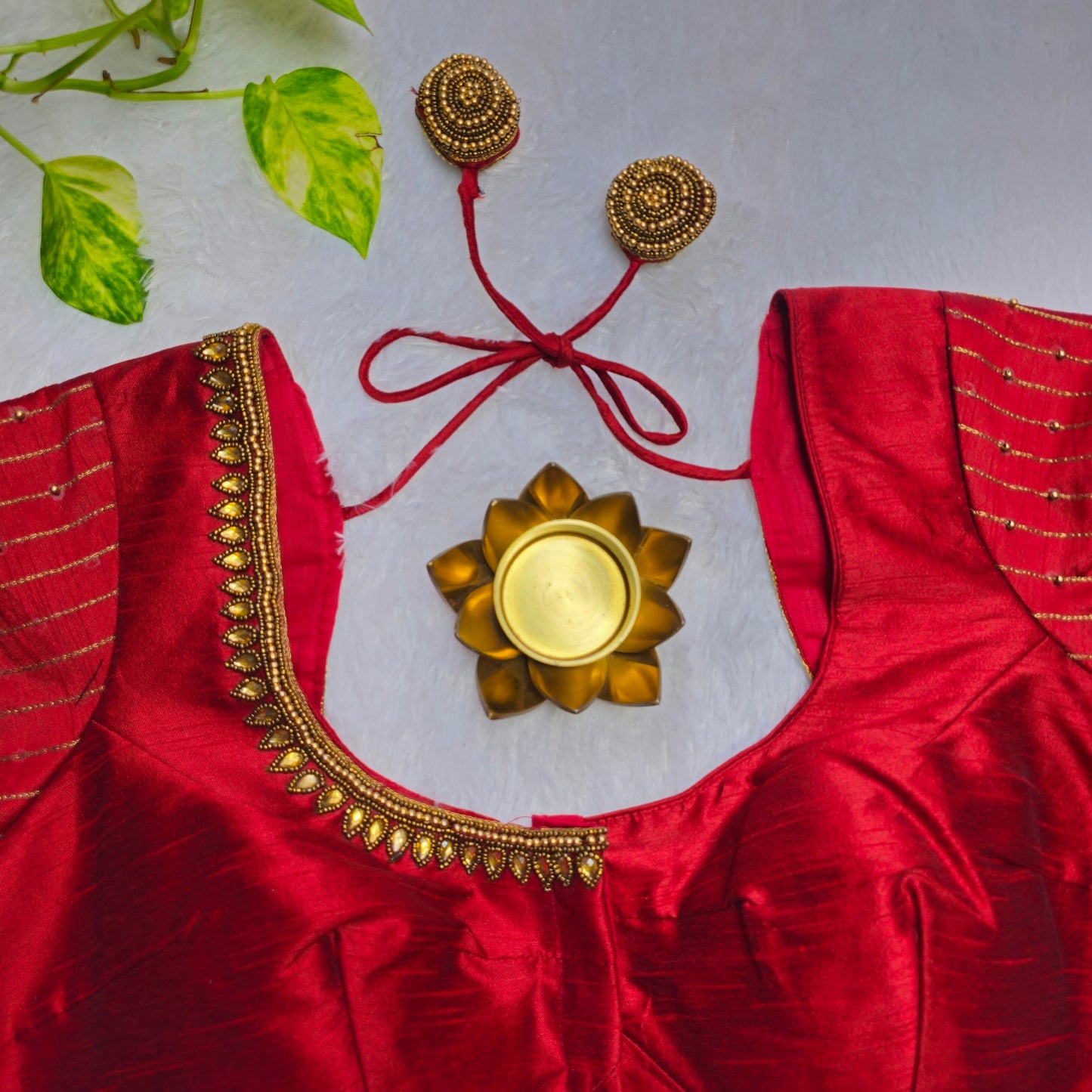 Maroon Raw Silk Aari Handwork Blouse