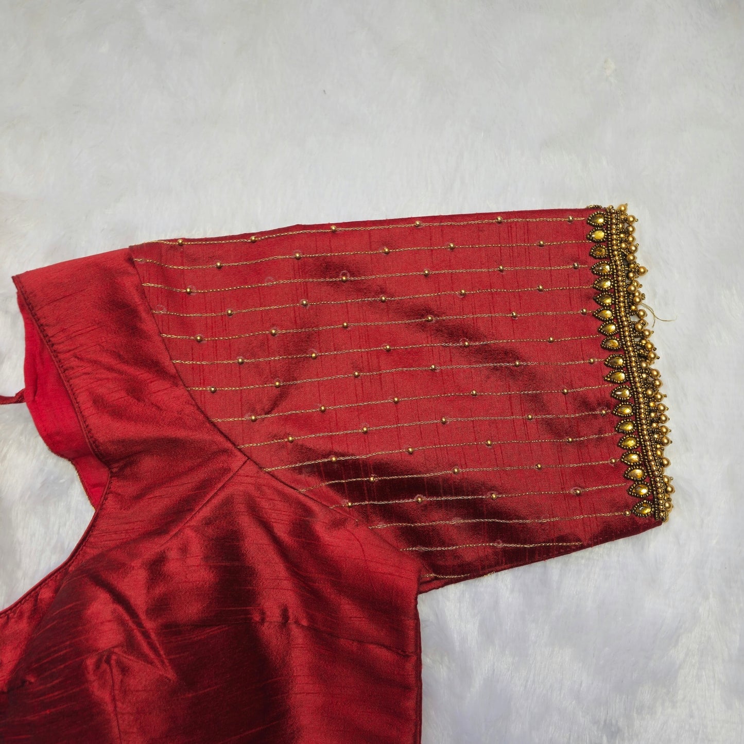 Maroon Raw Silk Aari Handwork Blouse