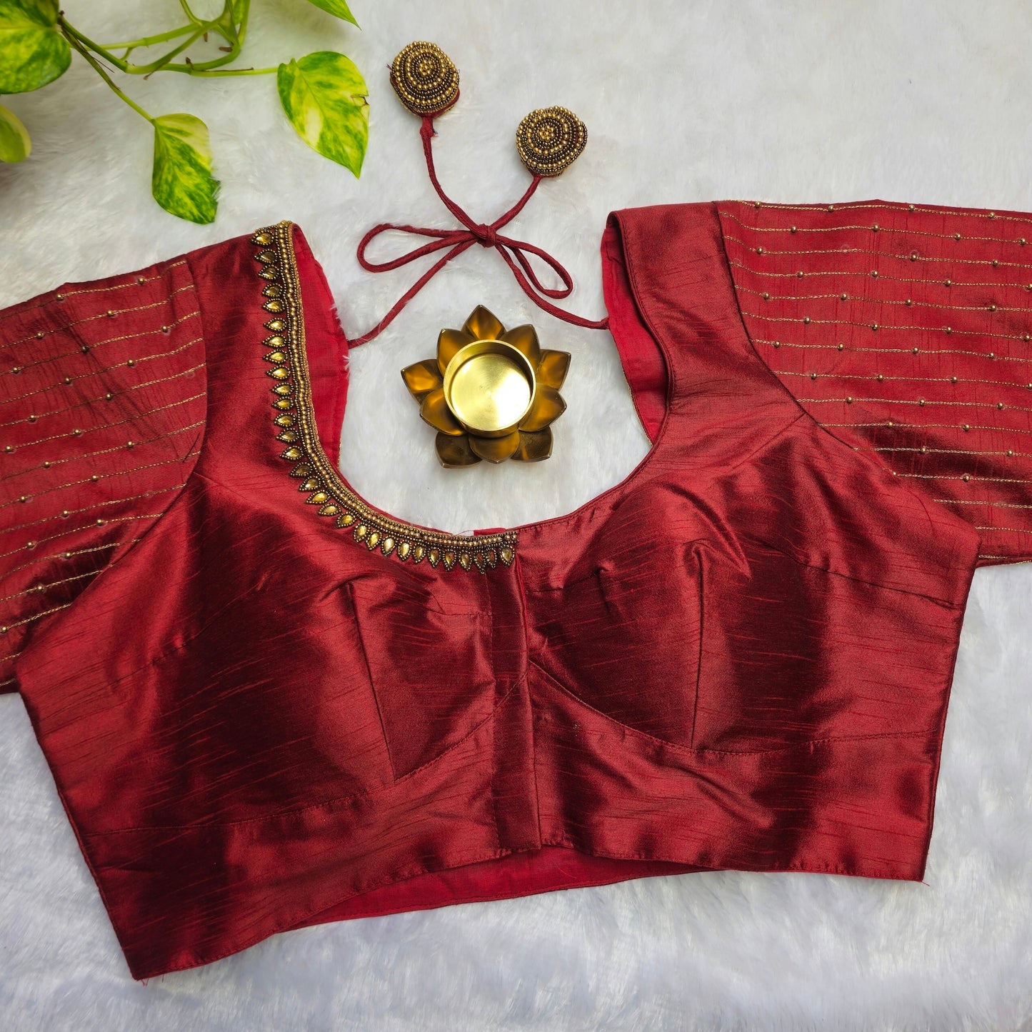 Maroon Raw Silk Aari Handwork Blouse
