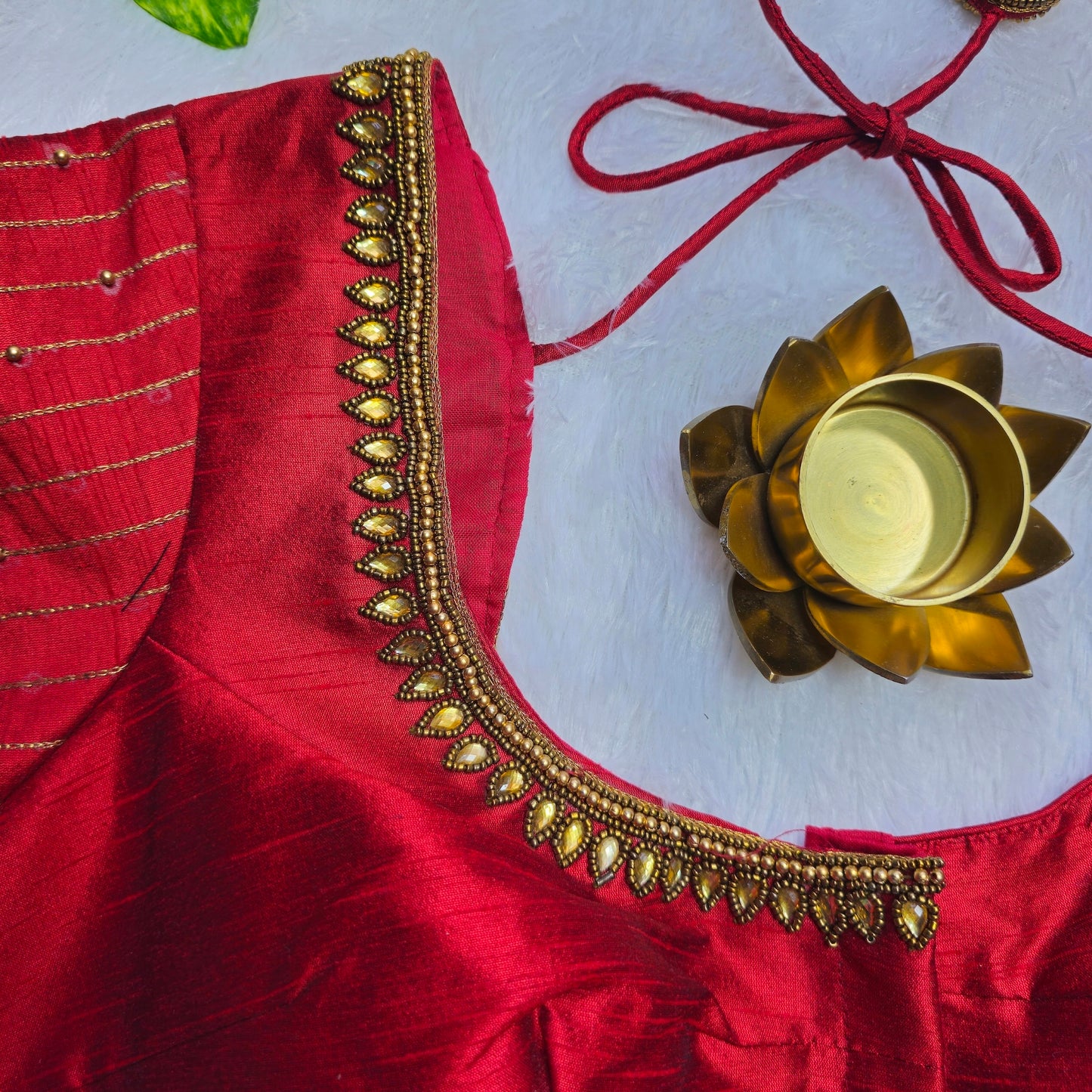 Maroon Raw Silk Aari Handwork Blouse