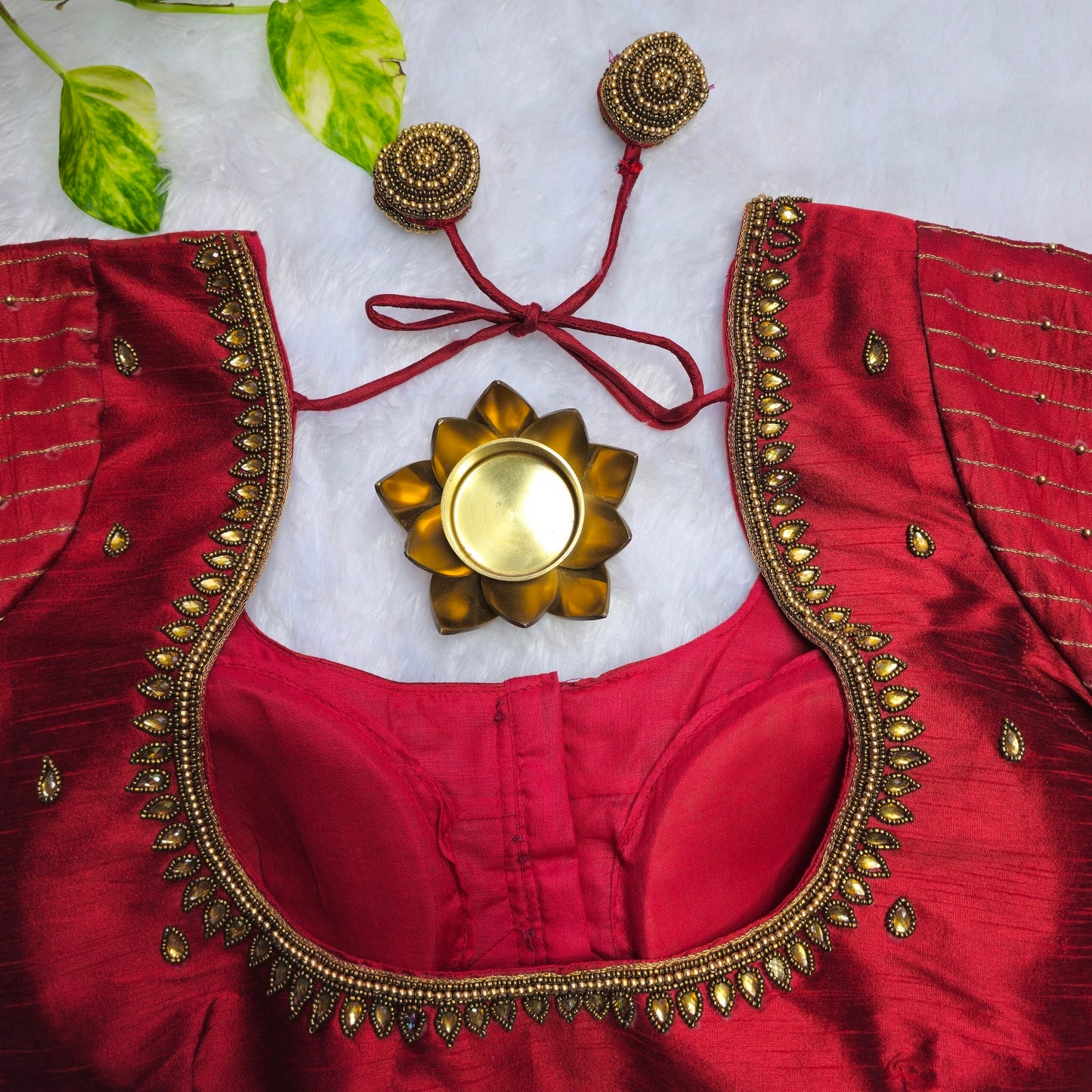 Maroon Raw Silk Aari Handwork Blouse