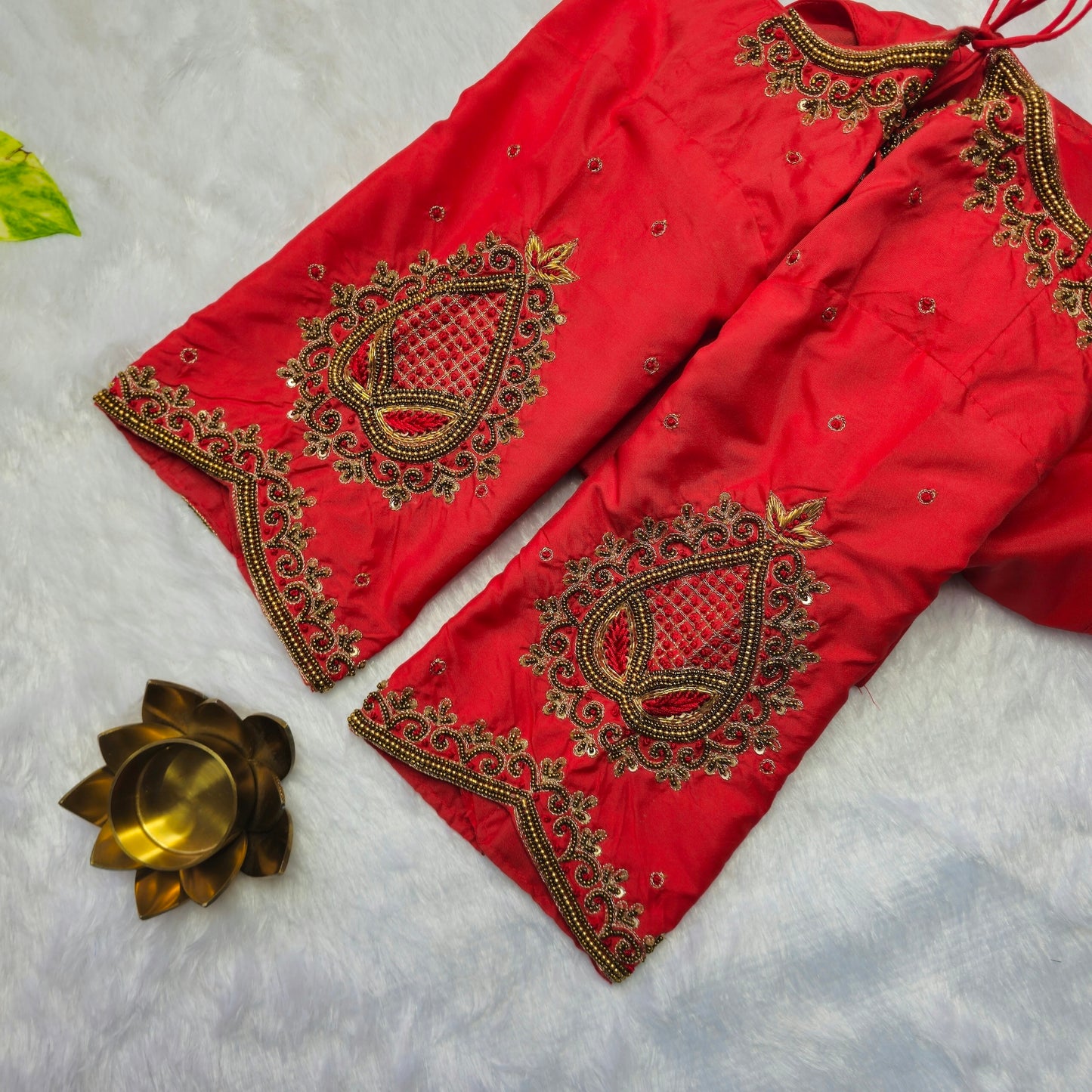 Reddish Orange Aari Handwork Blouse