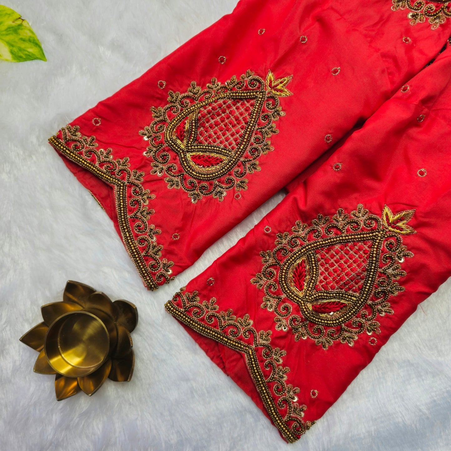 Reddish Orange Aari Handwork Blouse