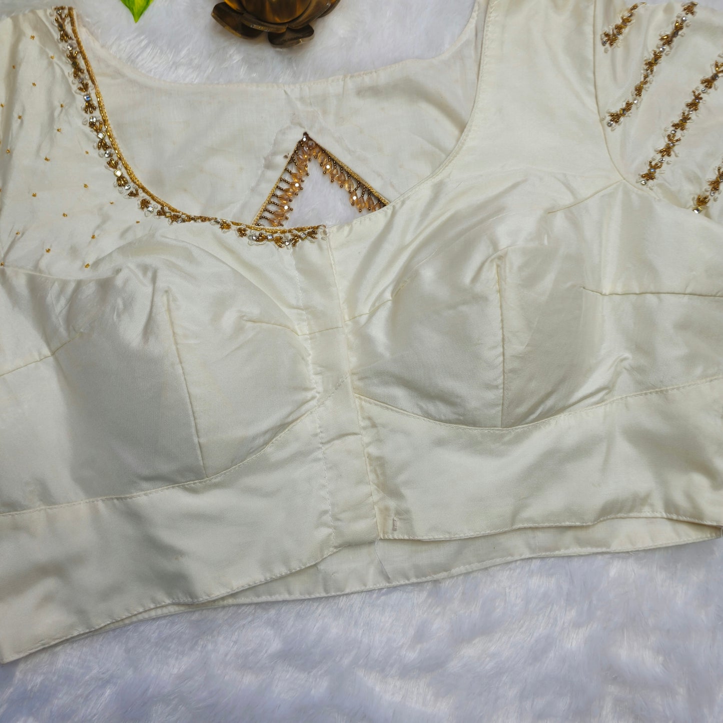 Off White Crystal Beads Handwork Blouse
