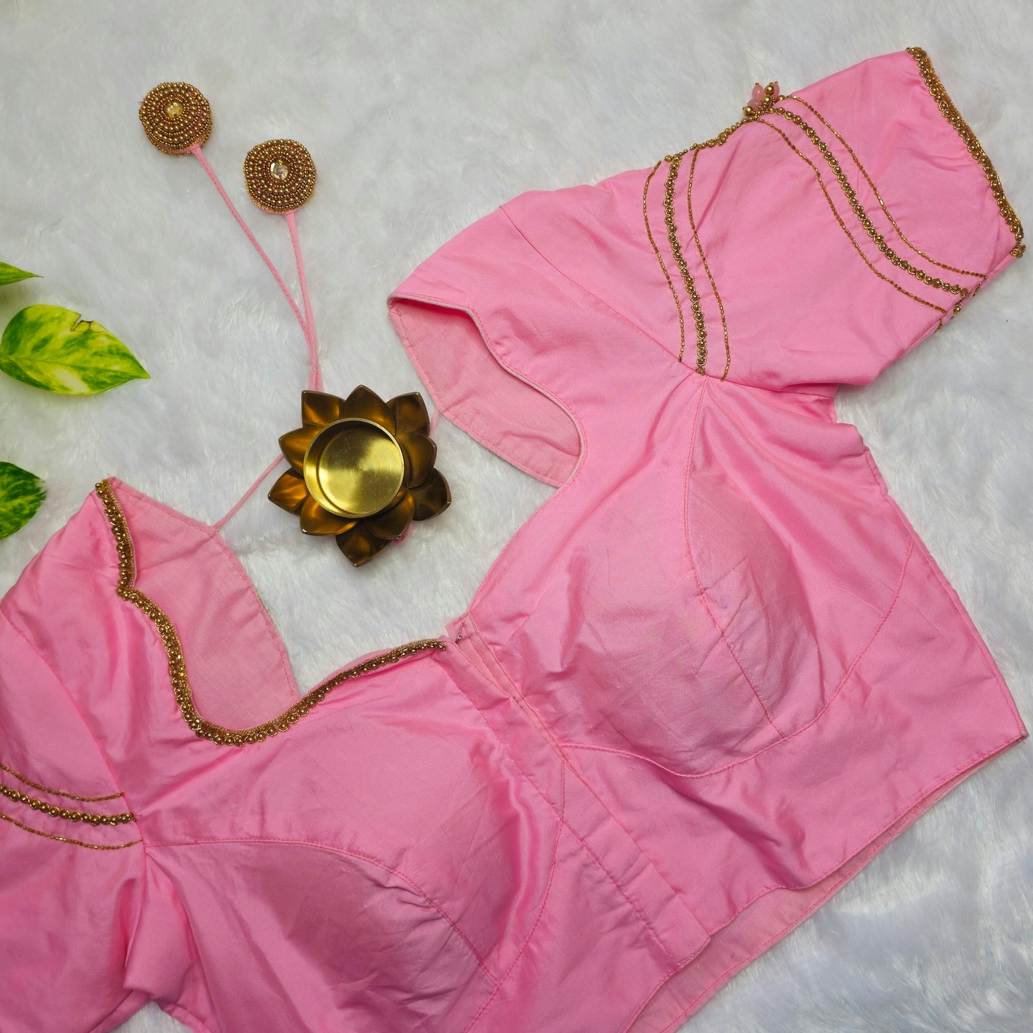 Baby Pink Butter Silk Handwork Blouse