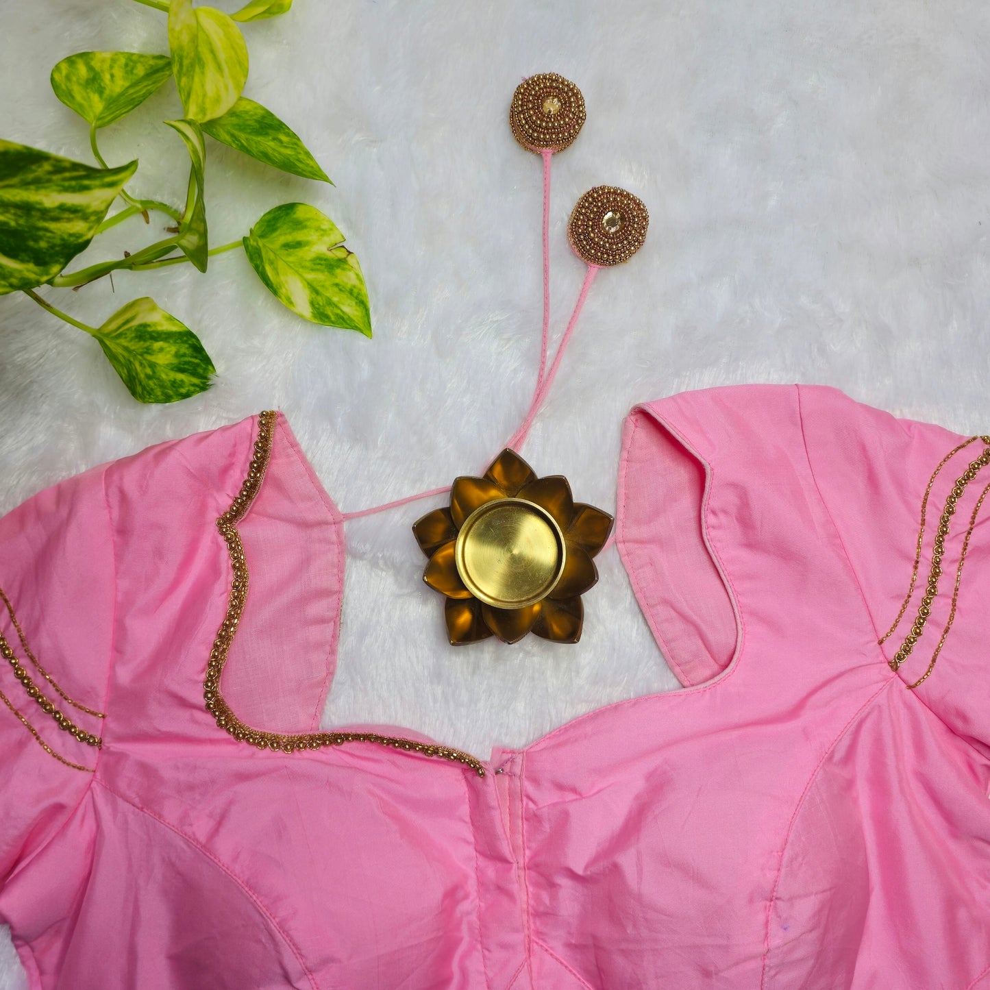Baby Pink Butter Silk Handwork Blouse