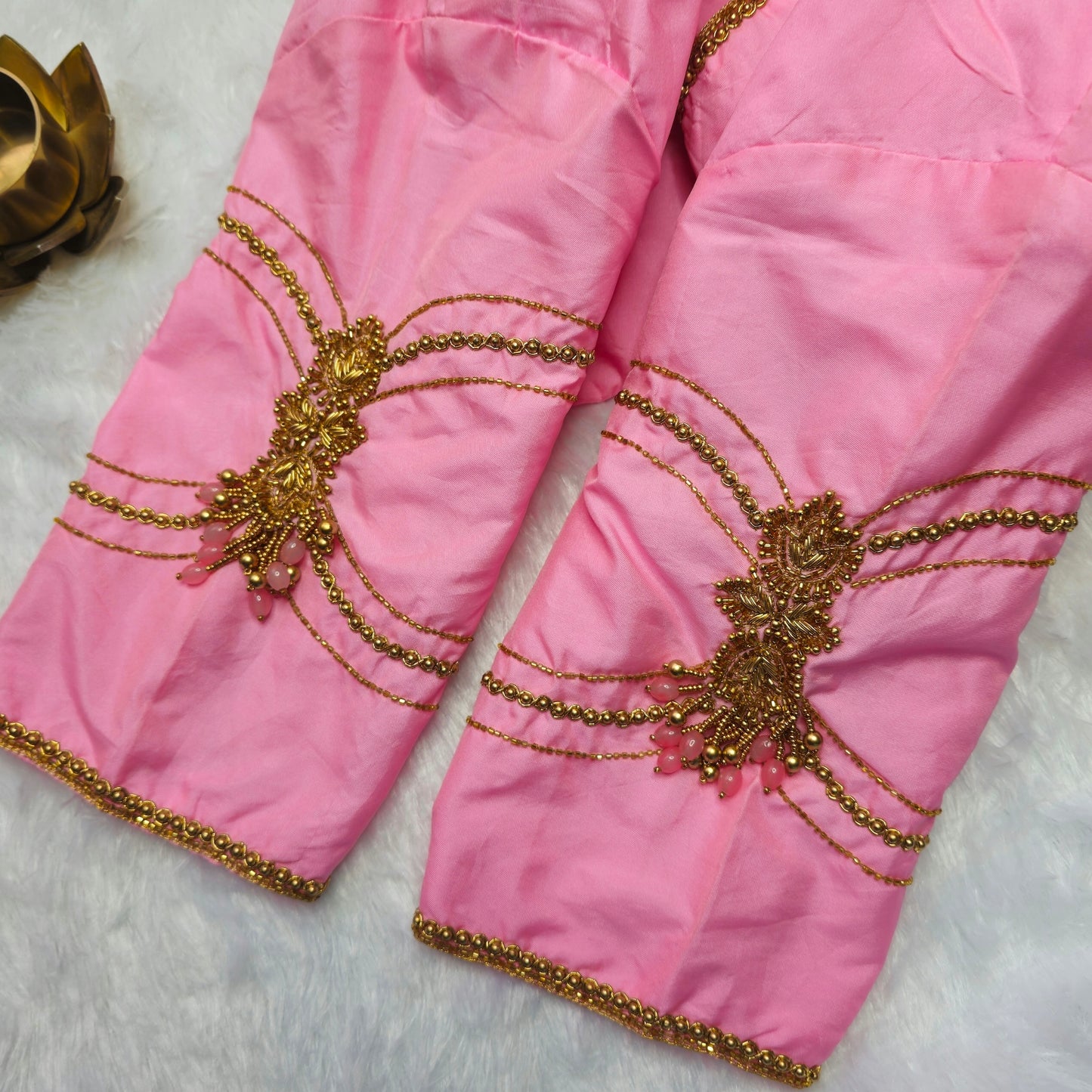 Baby Pink Butter Silk Handwork Blouse