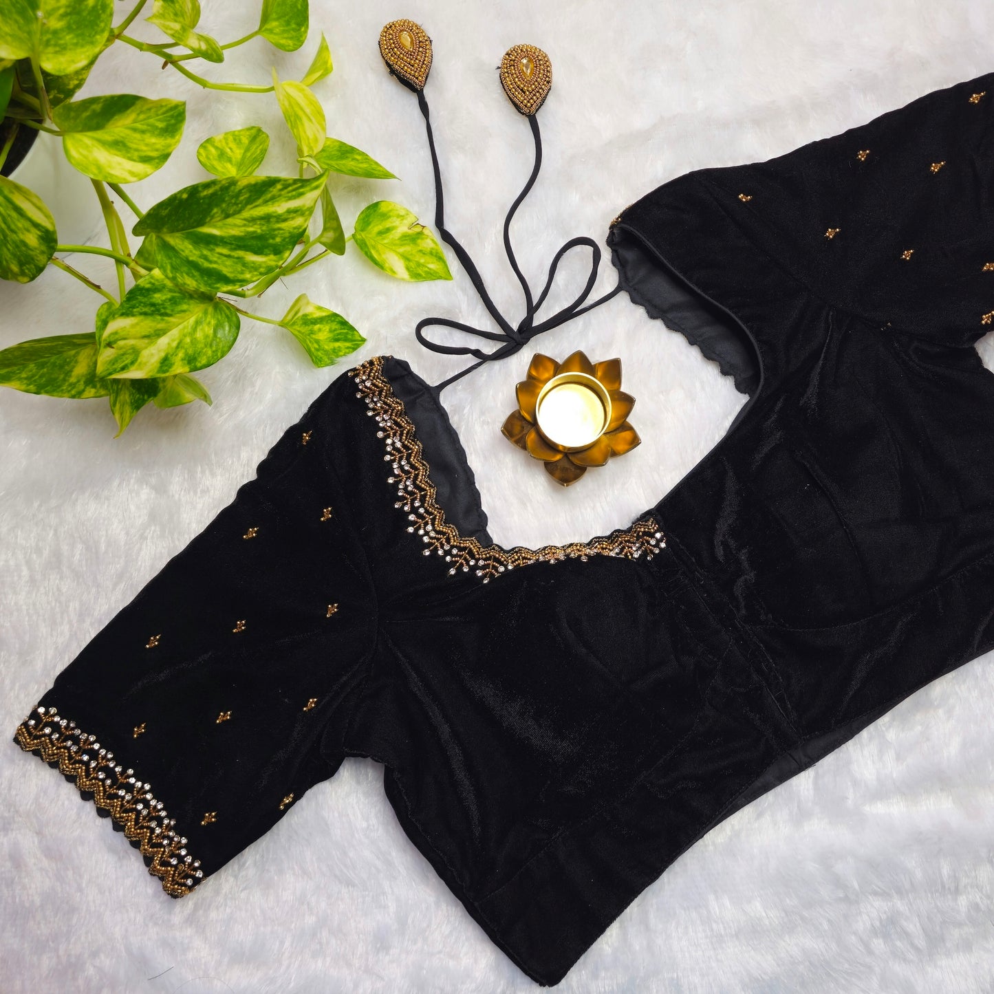 Black Velvet Handwork Blouse