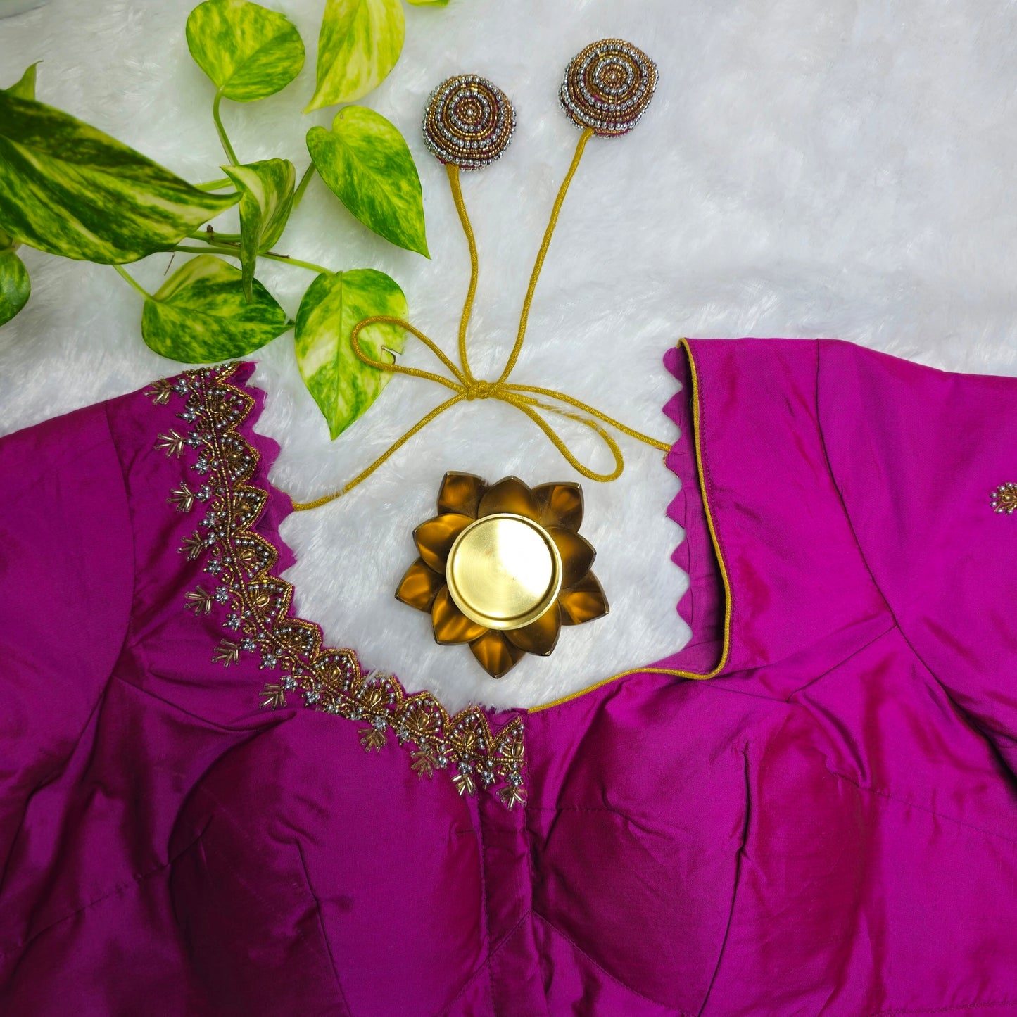 Magenta Pink Butter silk Handwork Blouse