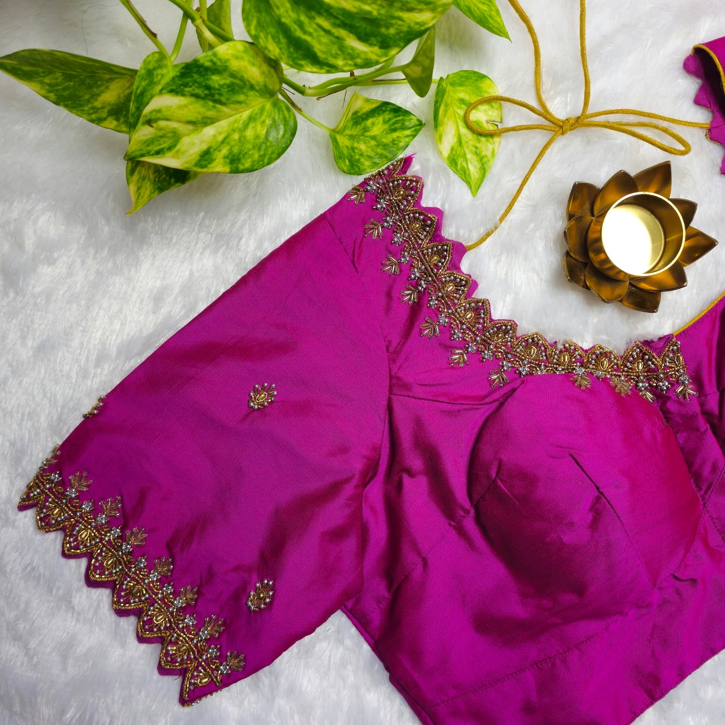 Magenta Pink Butter silk Handwork Blouse
