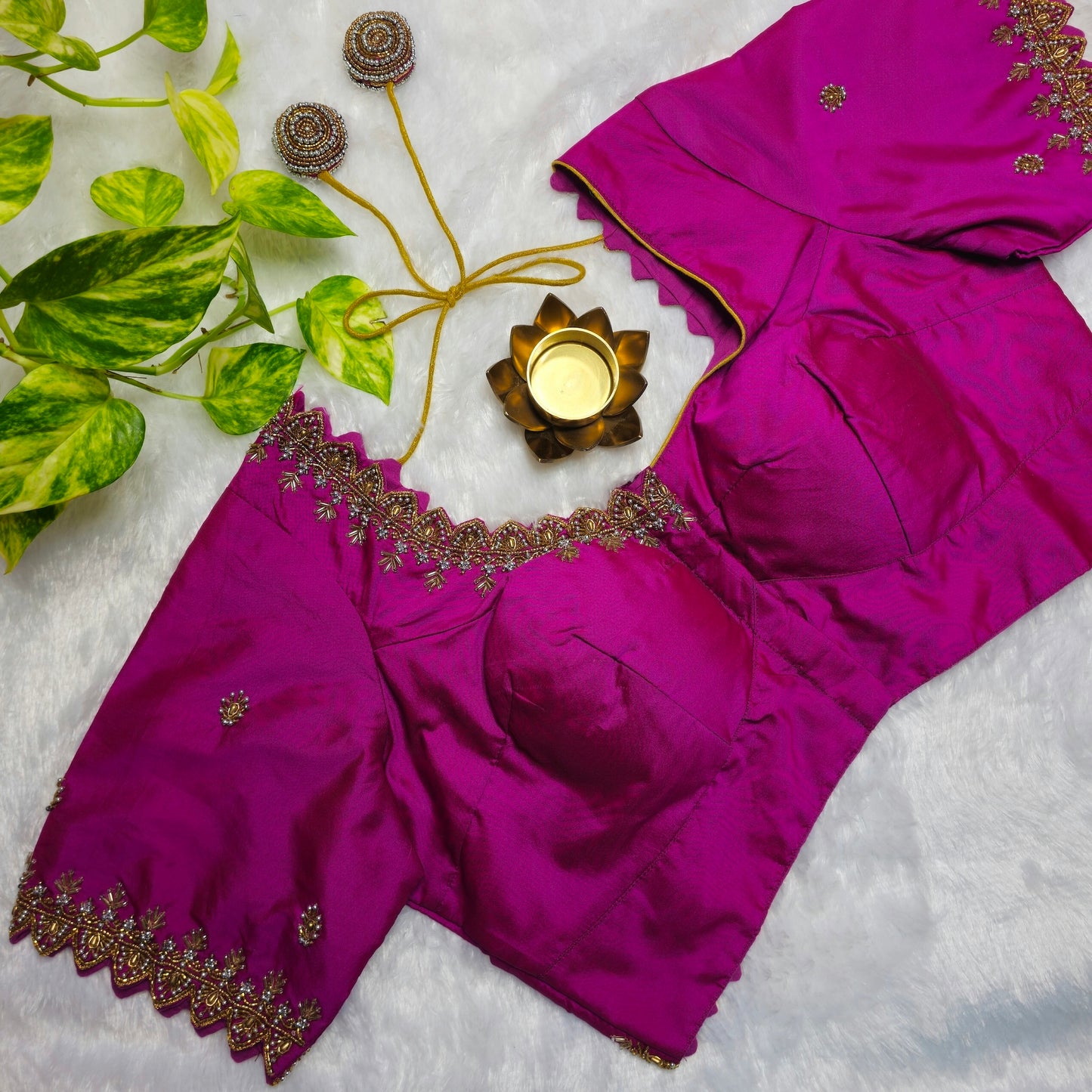 Magenta Pink Butter silk Handwork Blouse