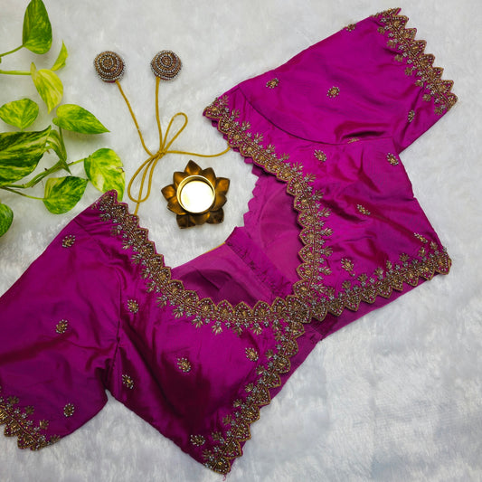 Magenta Pink Butter silk Handwork Blouse