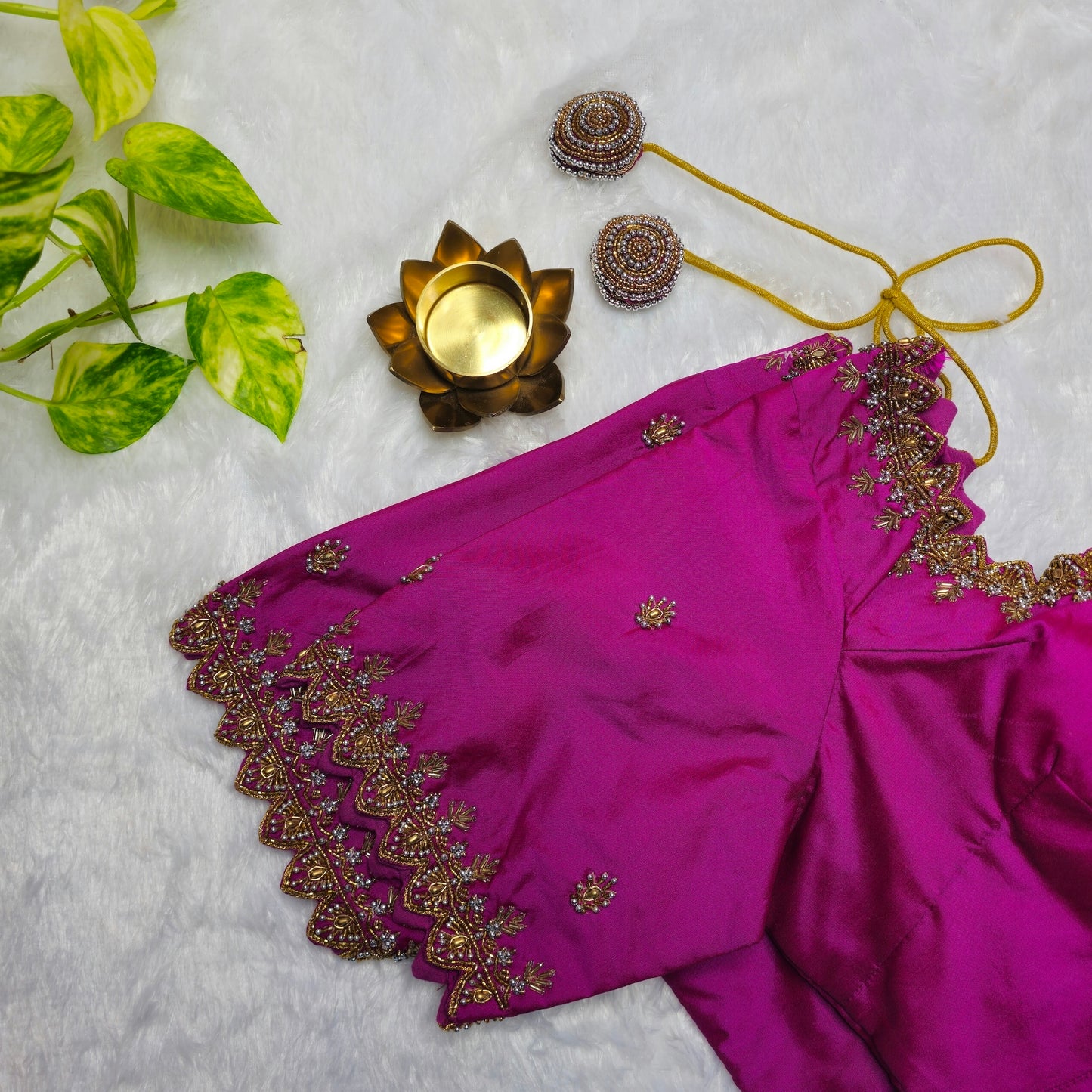 Magenta Pink Butter silk Handwork Blouse